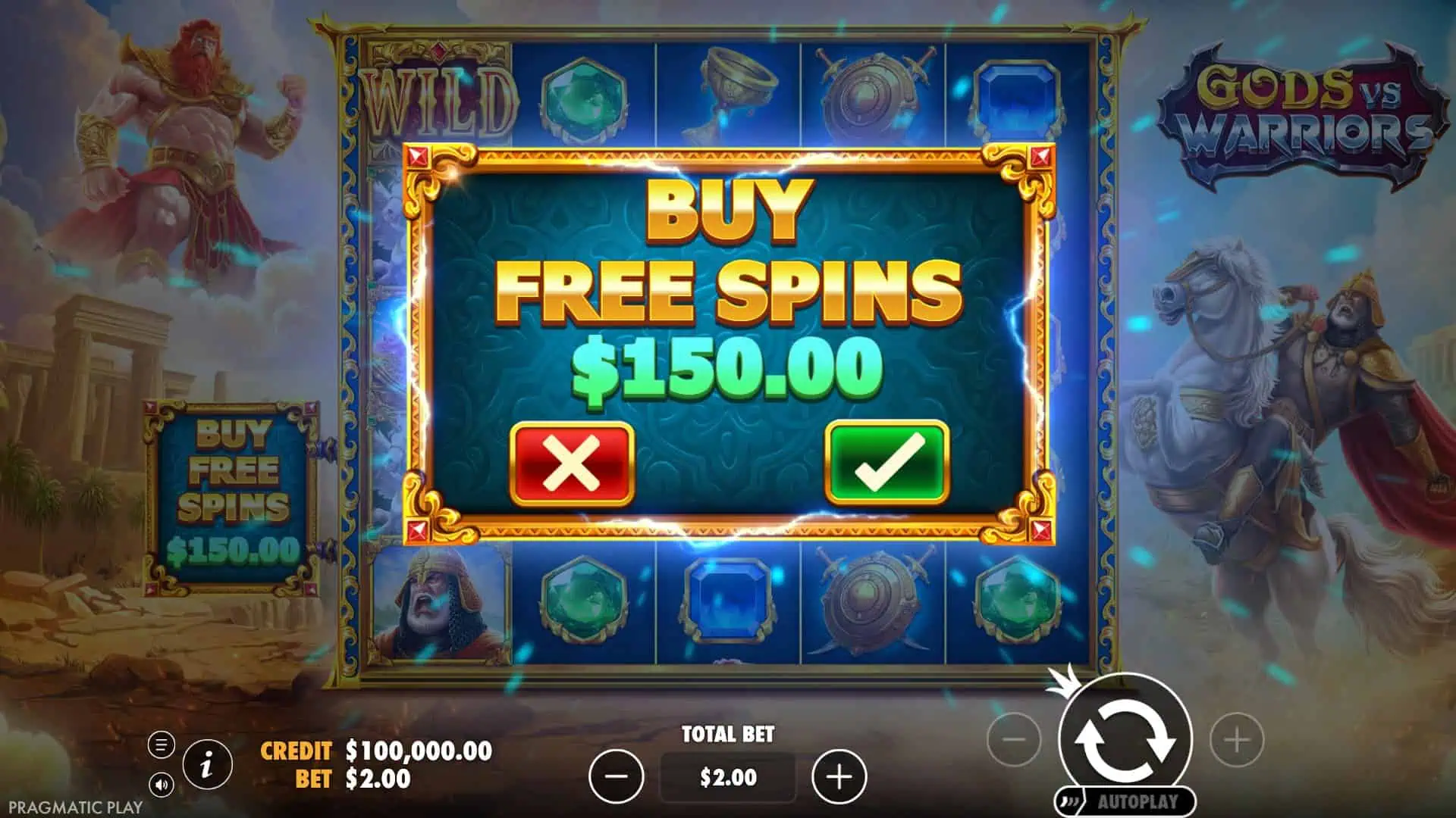 Gods vs Warriors bonus buy menu