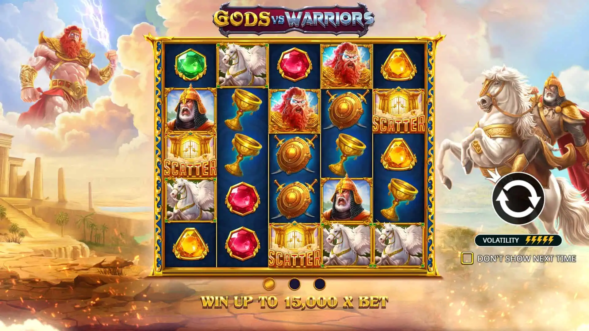 Gods vs Warriors slot intro screen