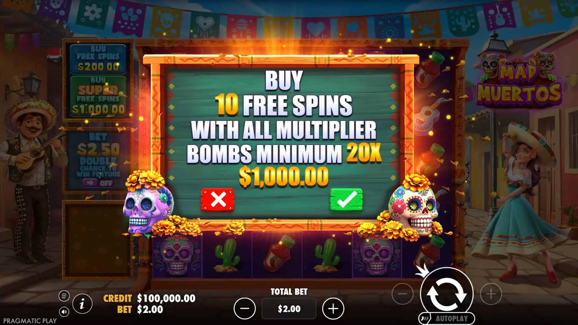 Mad Muertos bonus buy menu