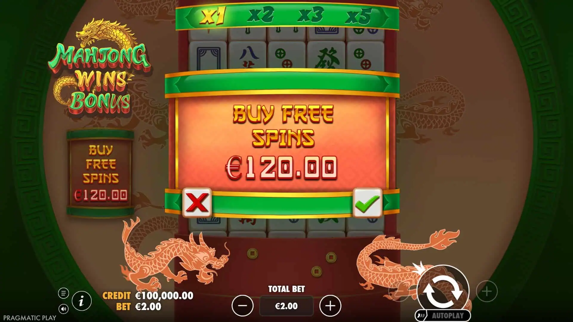 Mahjong Wins Bonus bonus buy menu