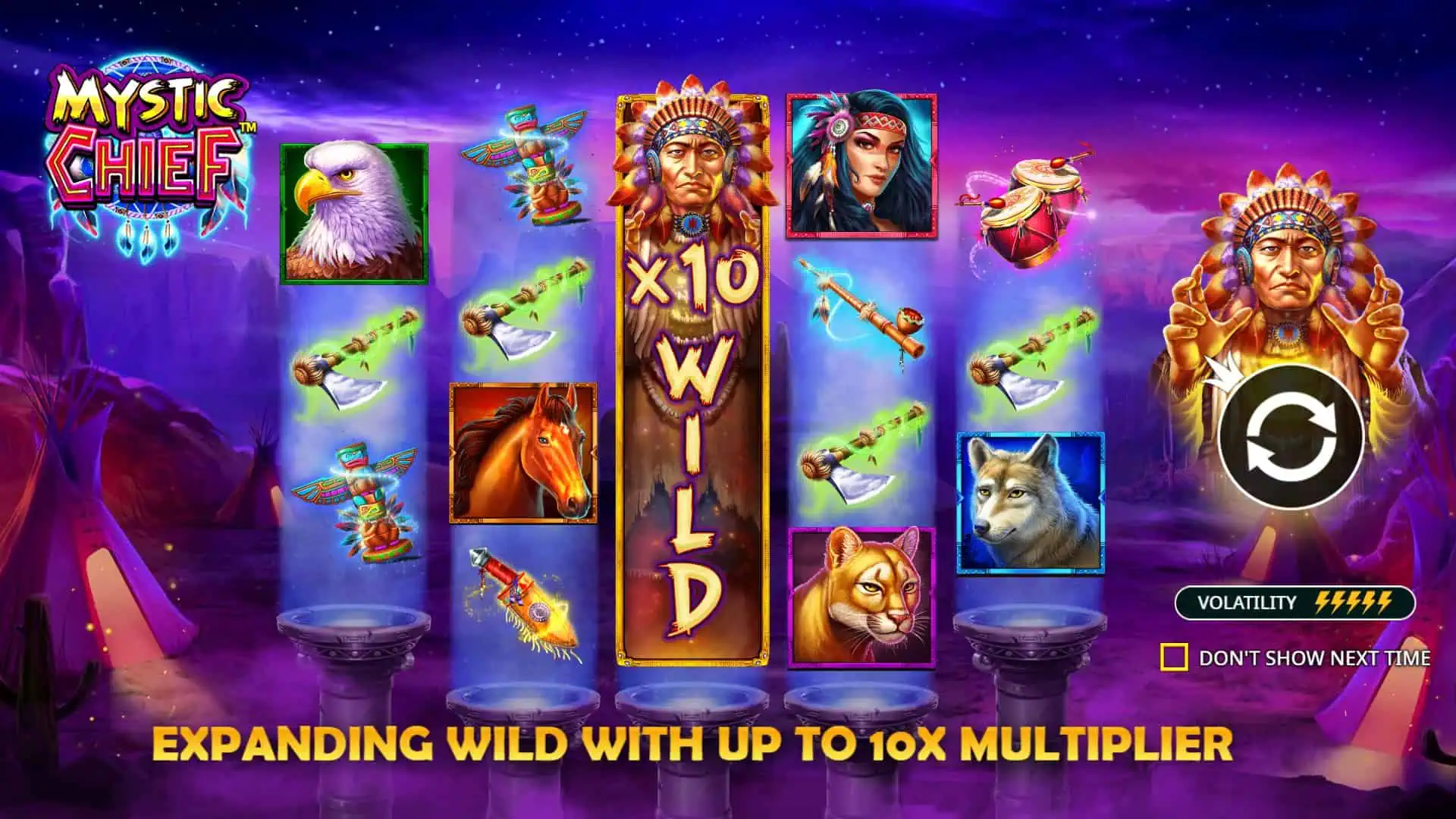 Mystic CHief slot intro screen
