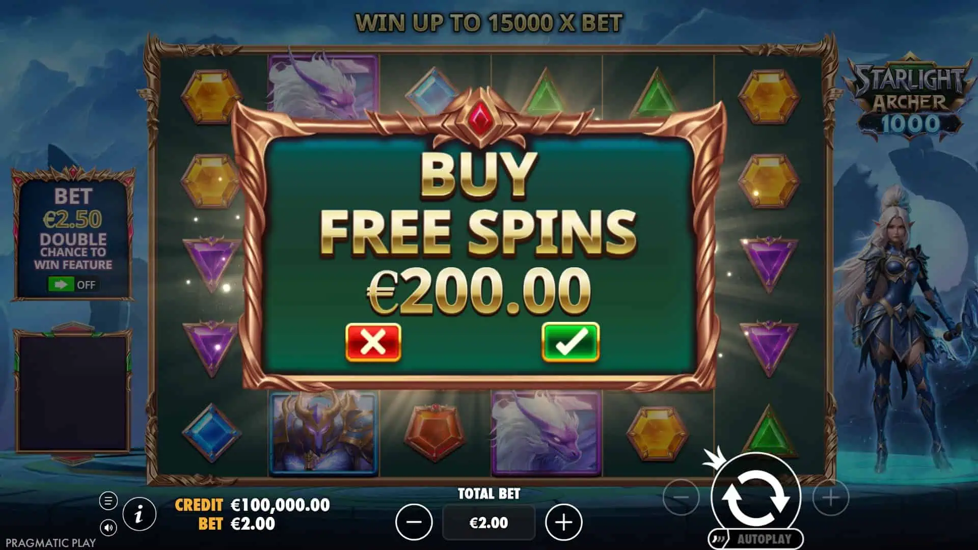 Starlight Archer 1000 bonus buy menu