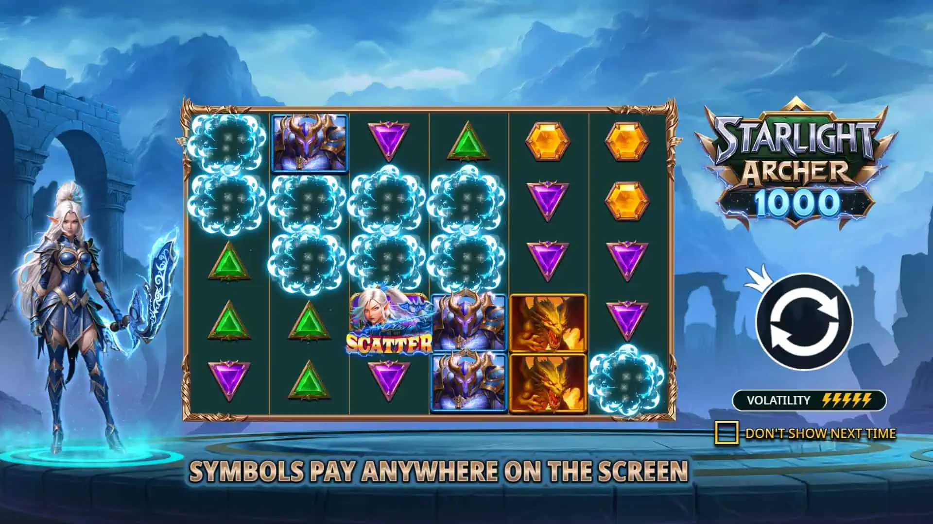Starlight Archer 1000 slot intro screen