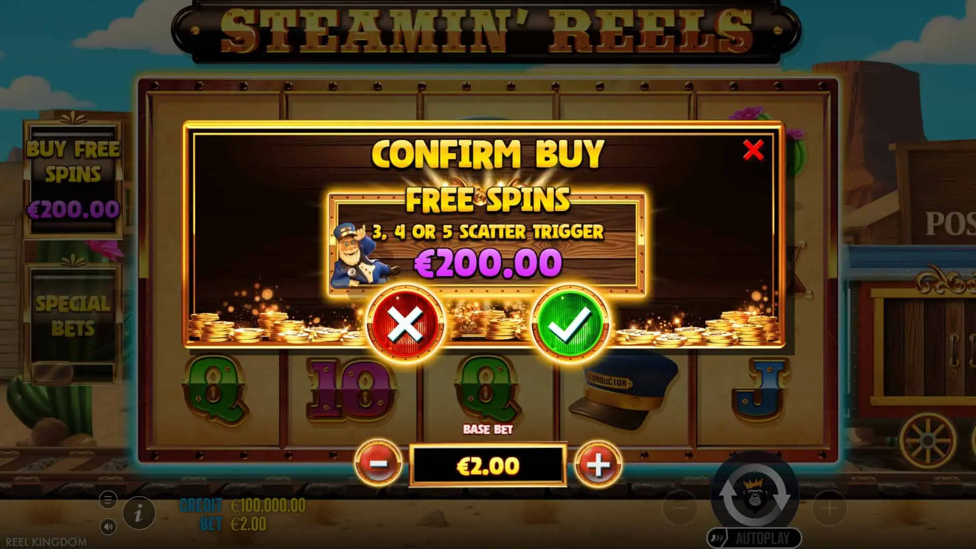Steamin' Reels bonus buy menu