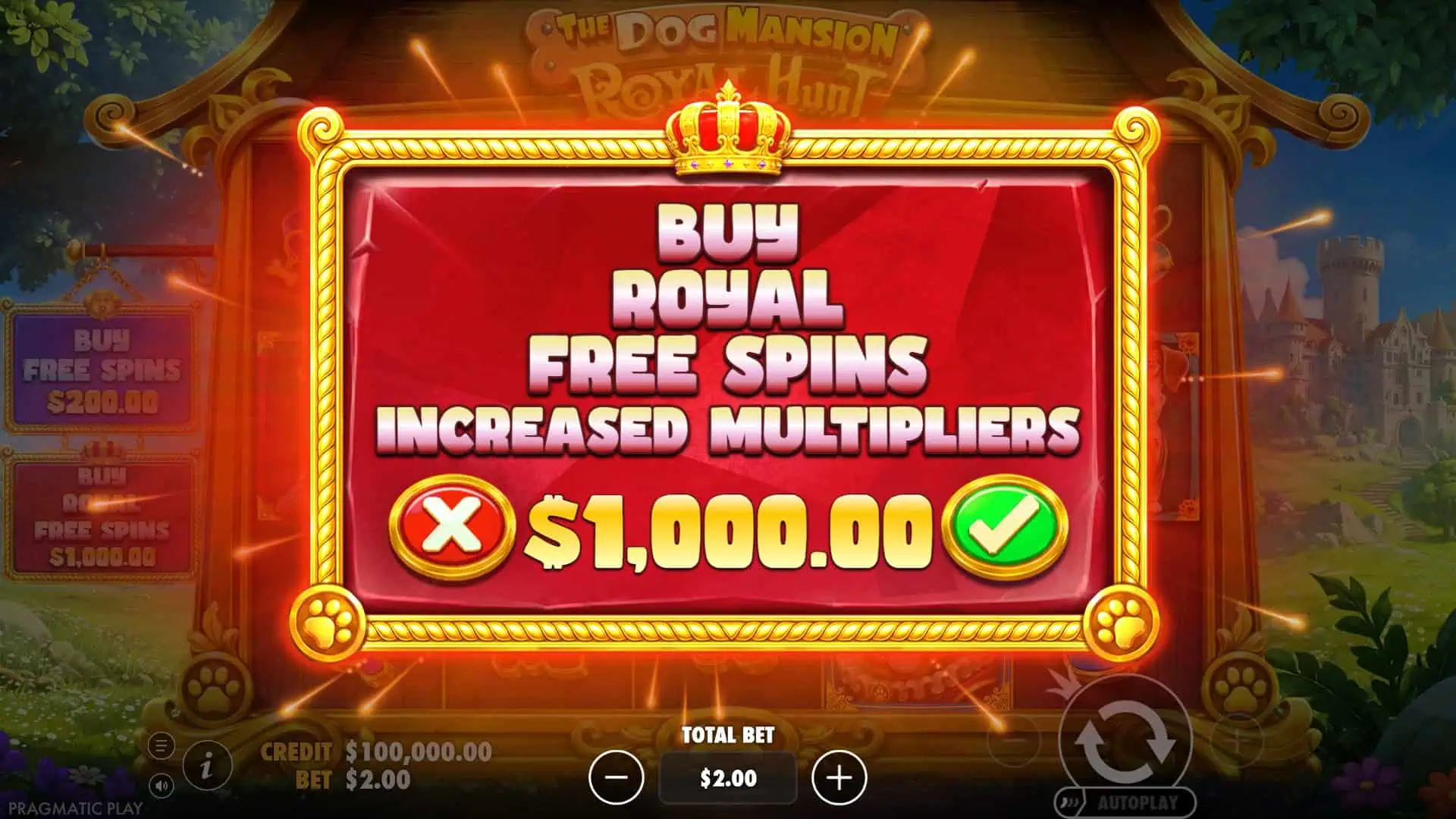 The Dog Mansion: Royal Hunt bonus buy menu