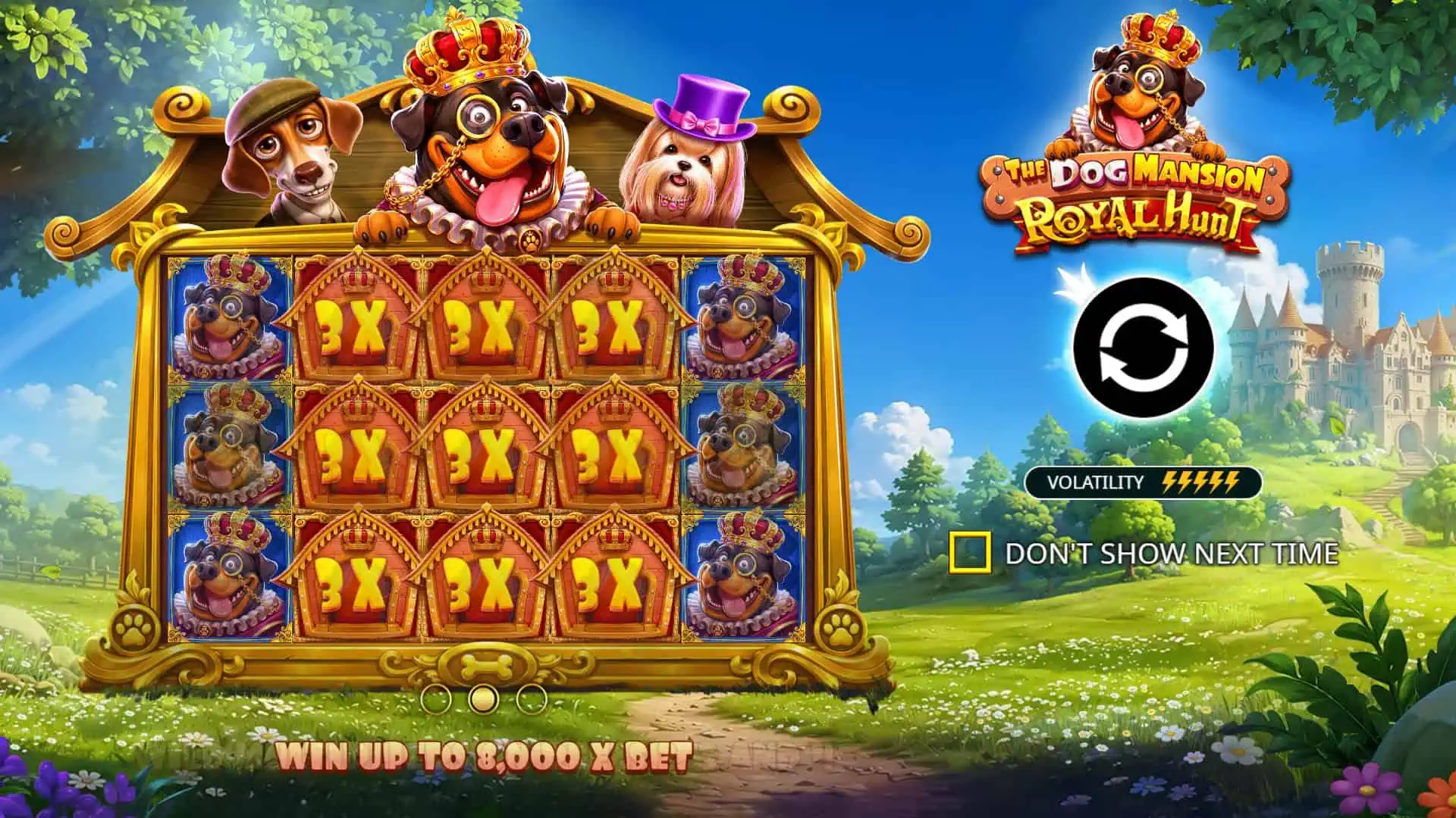 The Dog Mansion: Royal Hunt slot intro screen