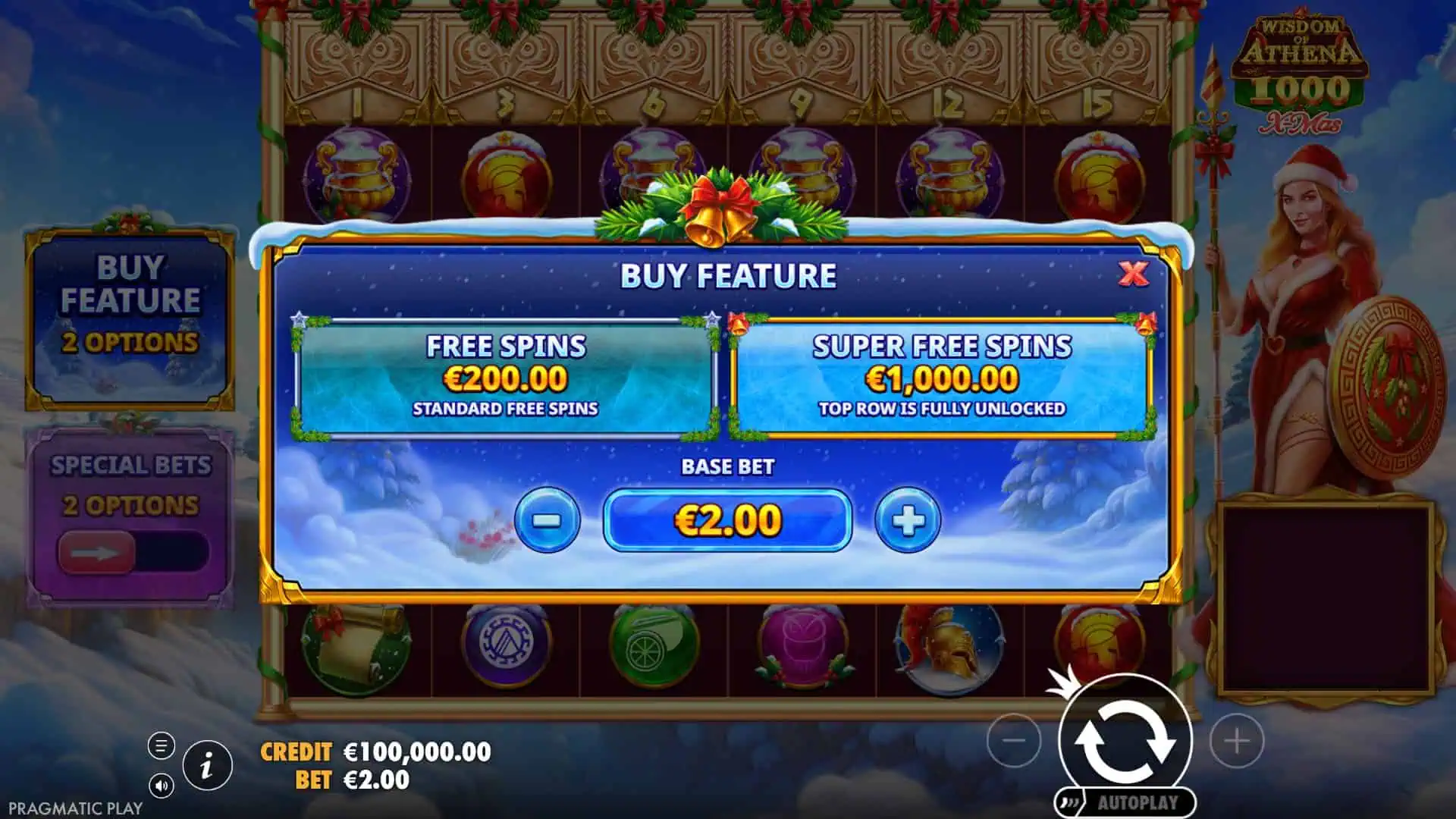 Wisdom of Athena 1000 Xmas bonus buy menu