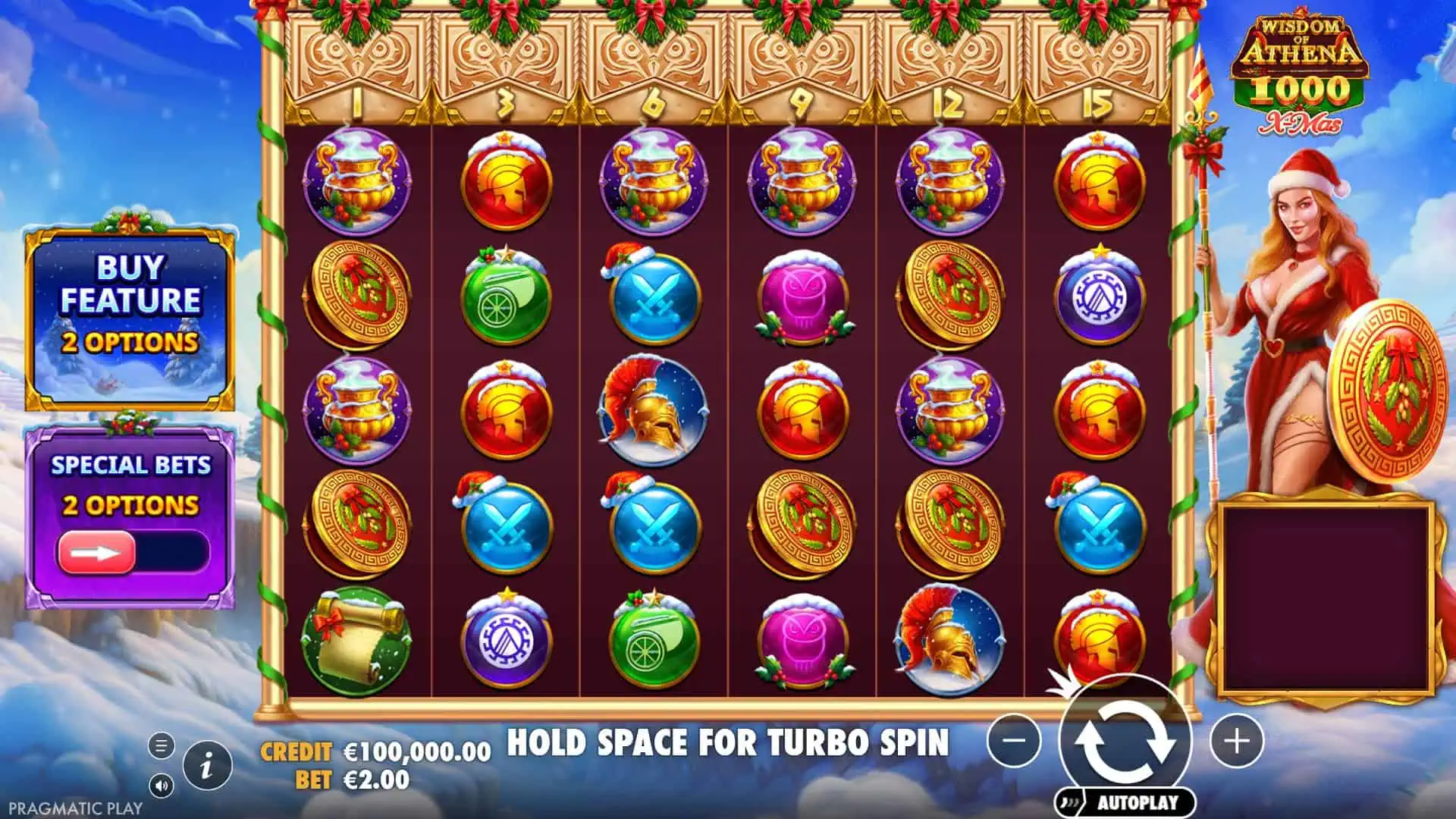 Wisdom of Athena 1000 Xmas slot gameplay reels