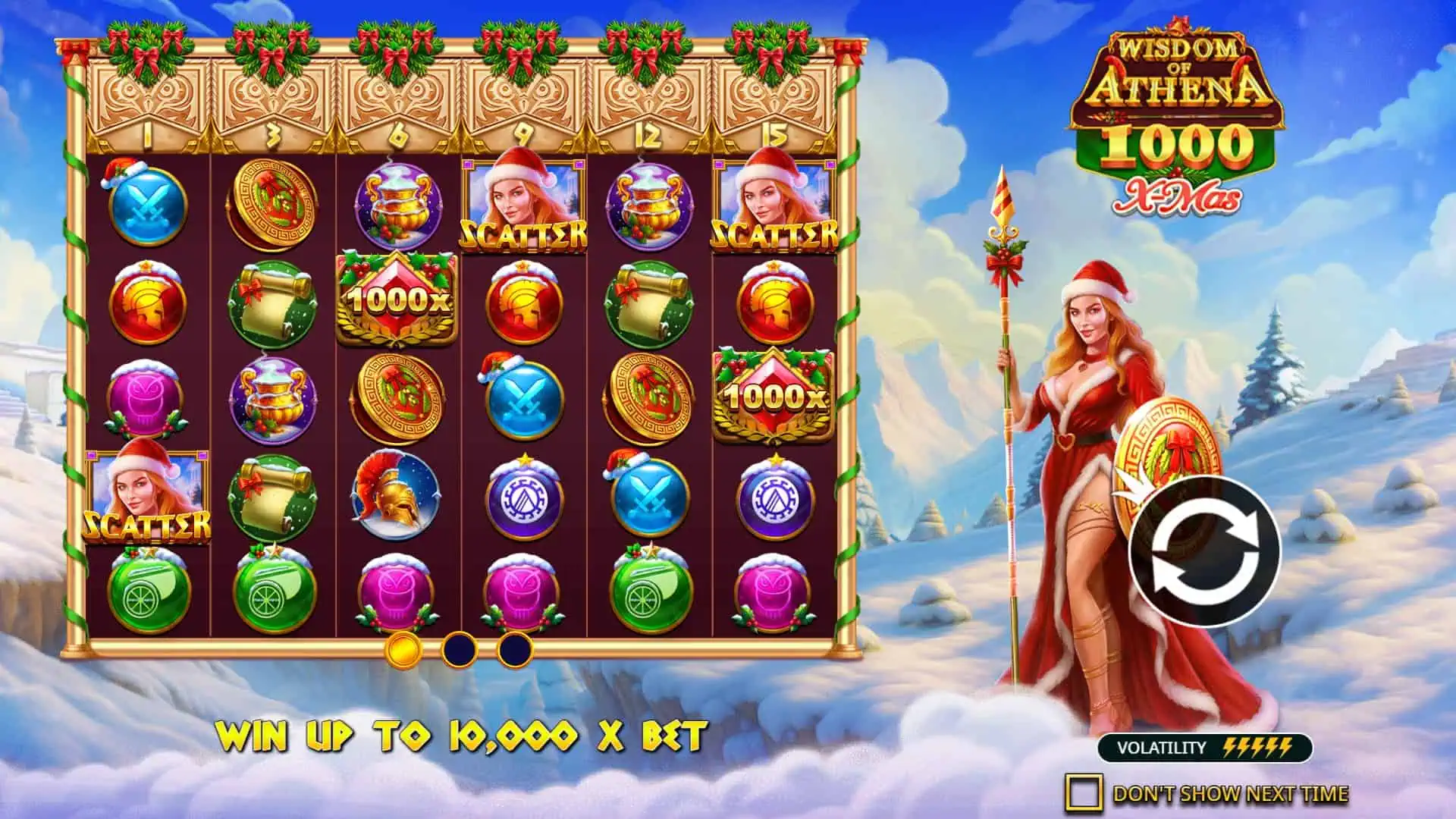 Wisdom of Athena 1000 Xmas slot intro screen