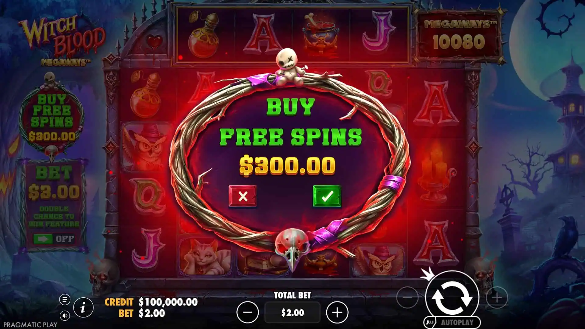 Witch Blood Megaways bonus buy menu