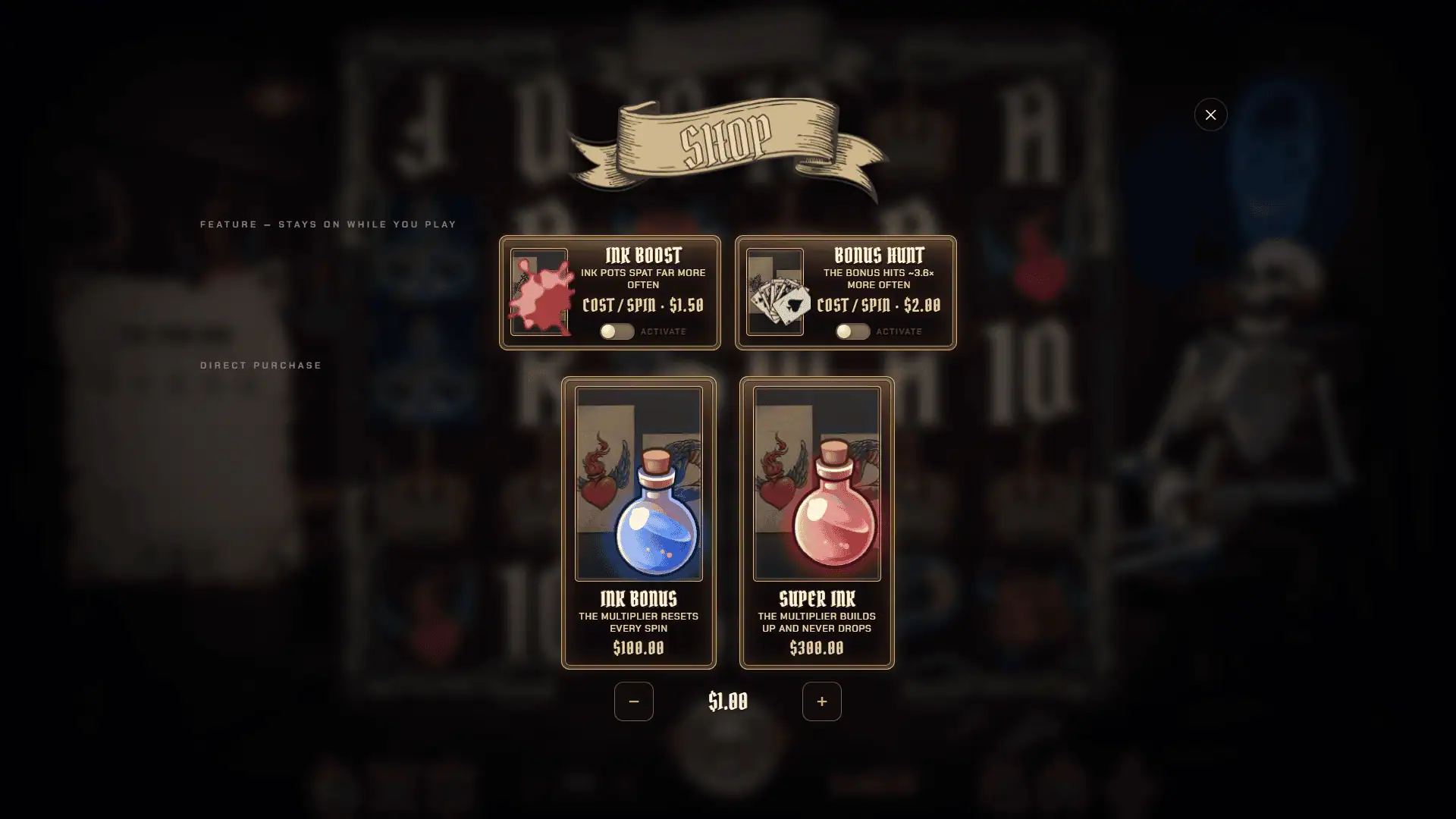 Inked bonus buy menu