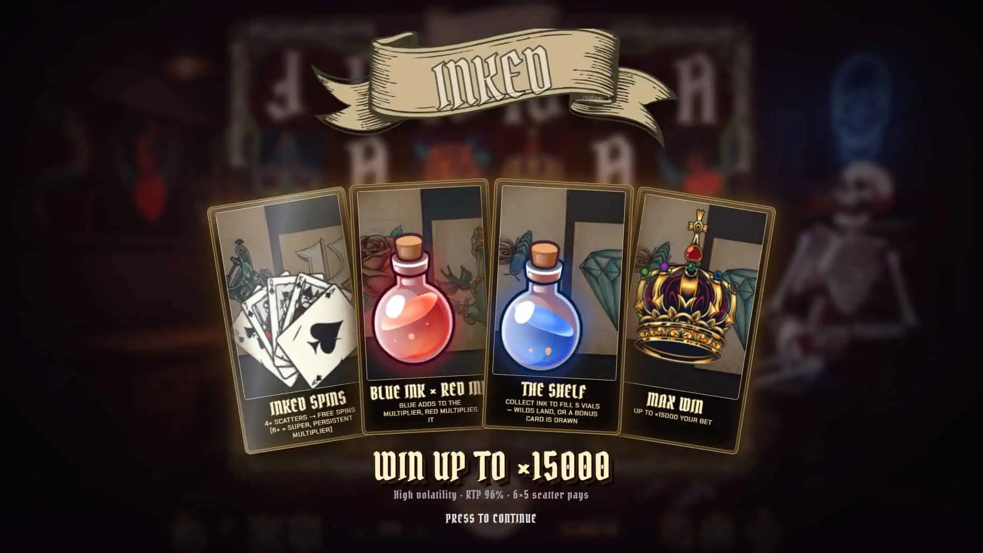 Inked slot intro screen