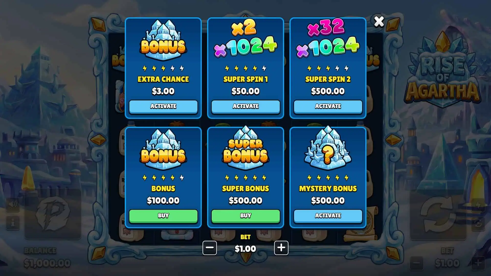 Rise of Agartha bonus buy menu