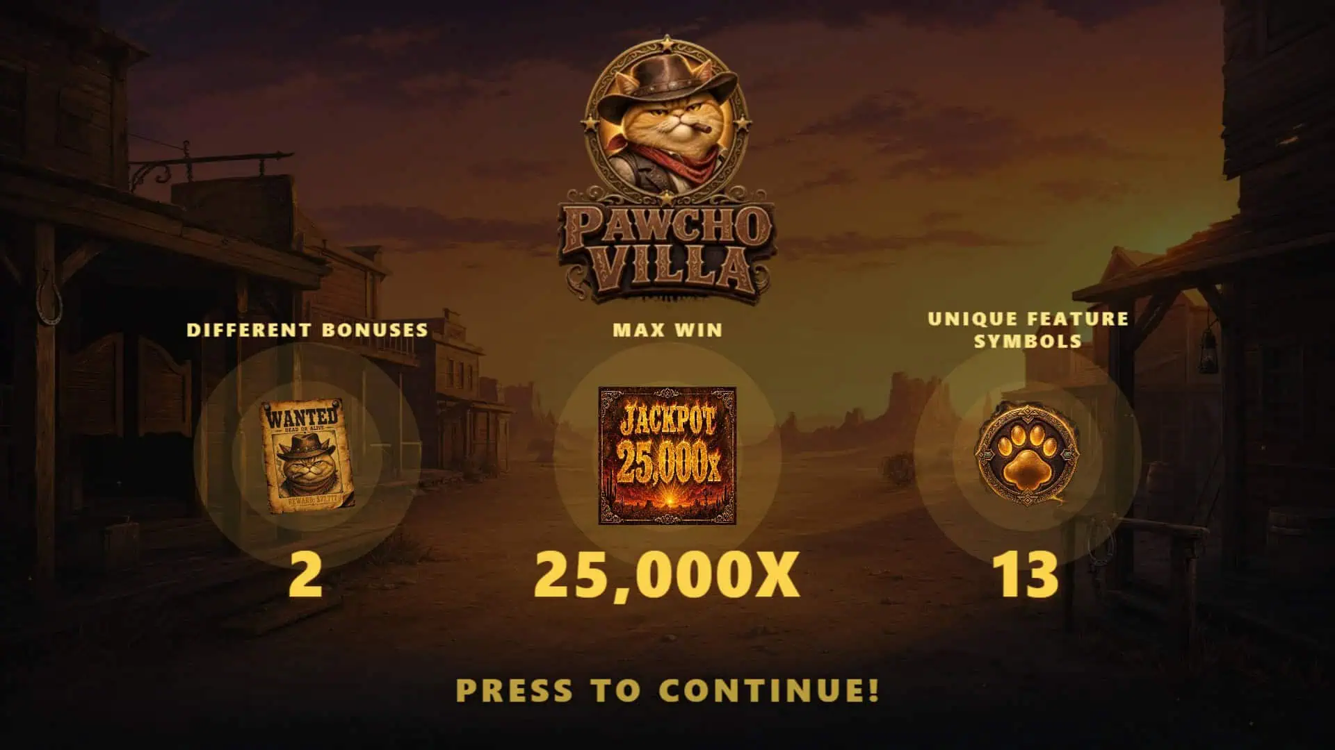 Pawcho Villa slot intro screen