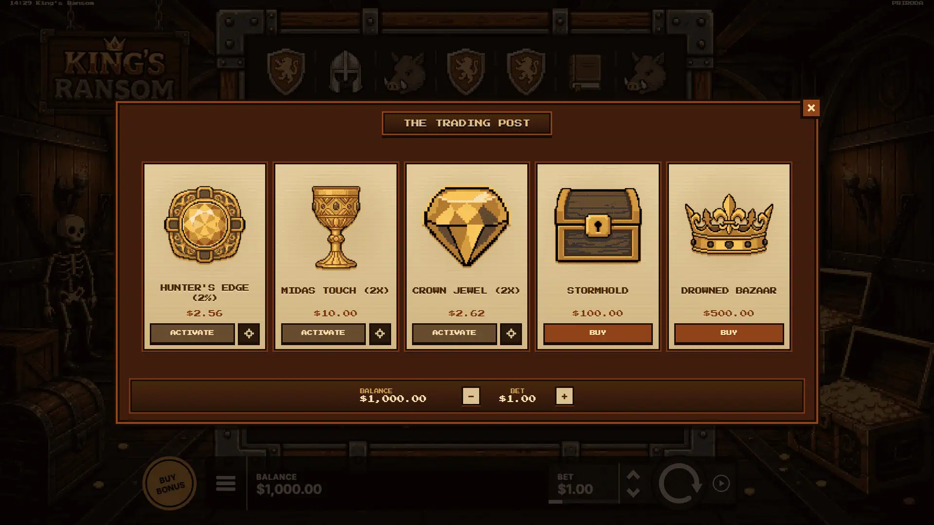 Kings Ransom bonus buy menu
