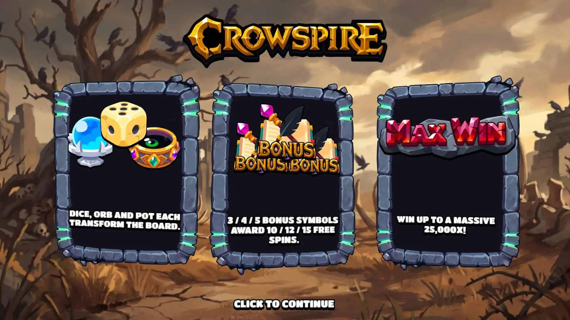 Crowspire slot intro screen