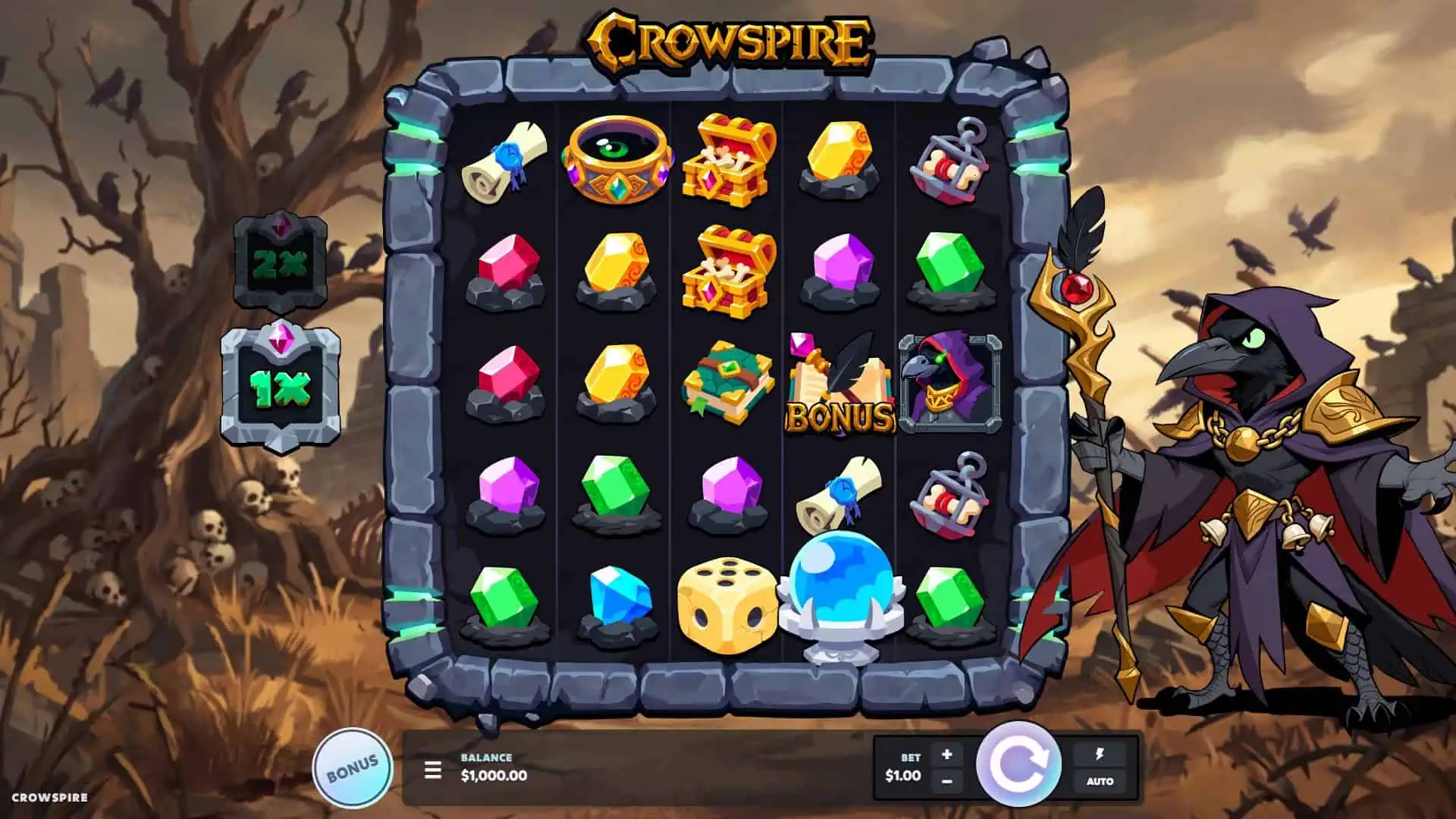 Crowspire slot gameplay reels