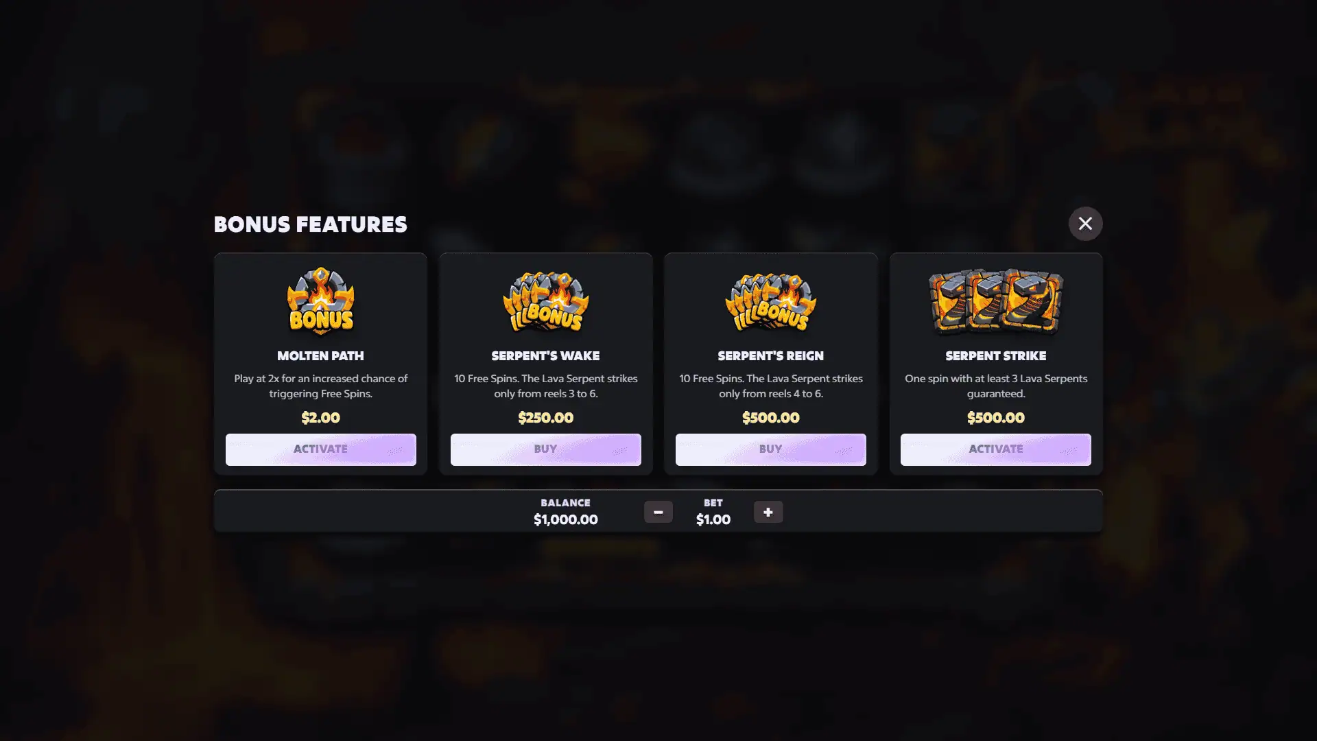 Lava Blade bonus buy menu