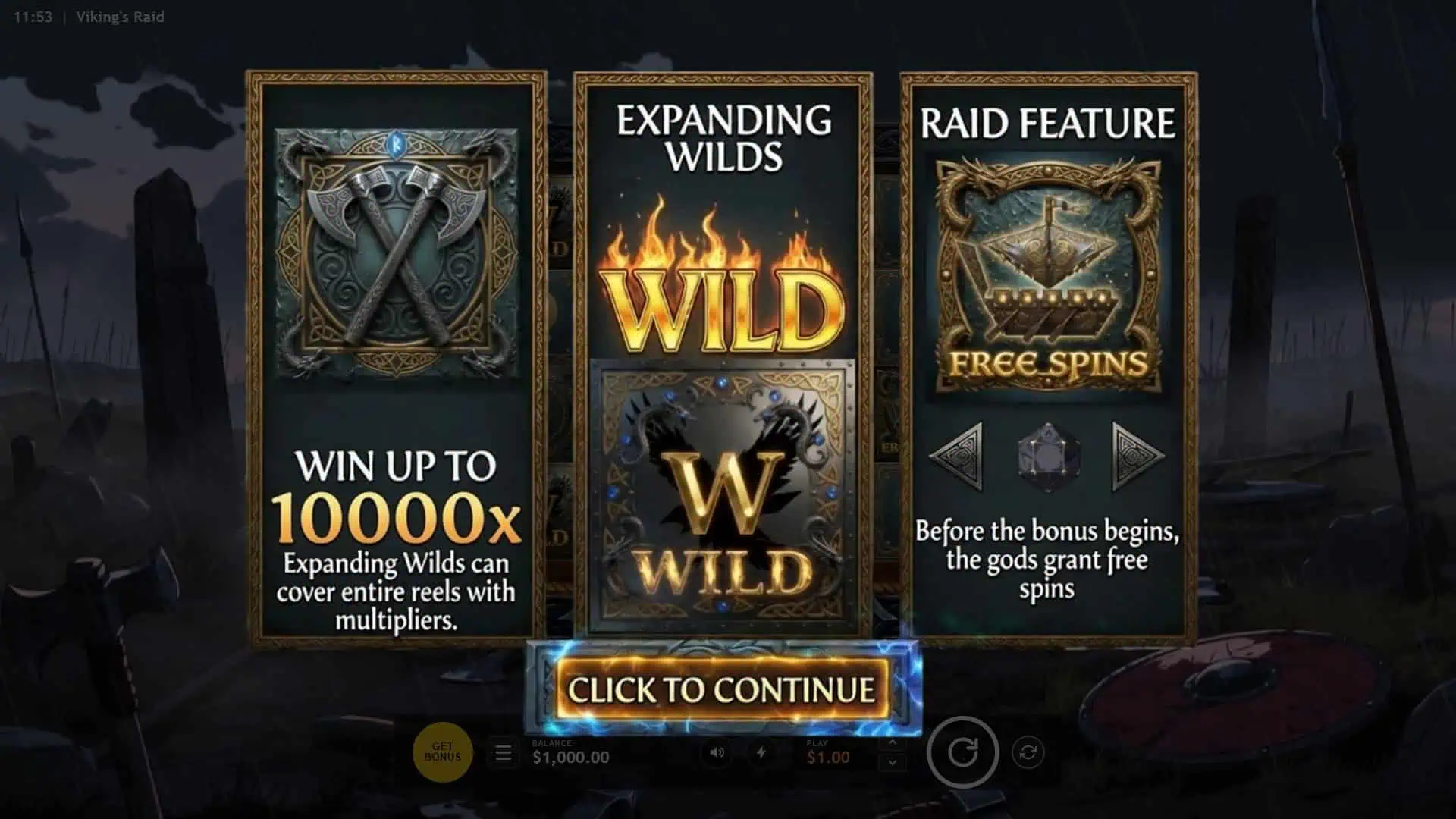 Vikings Raid slot intro screen
