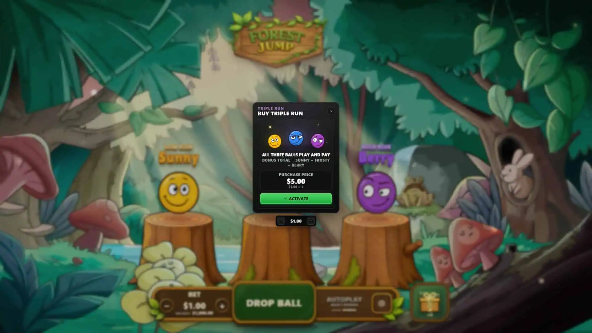 Forest Jump bonus buy menu