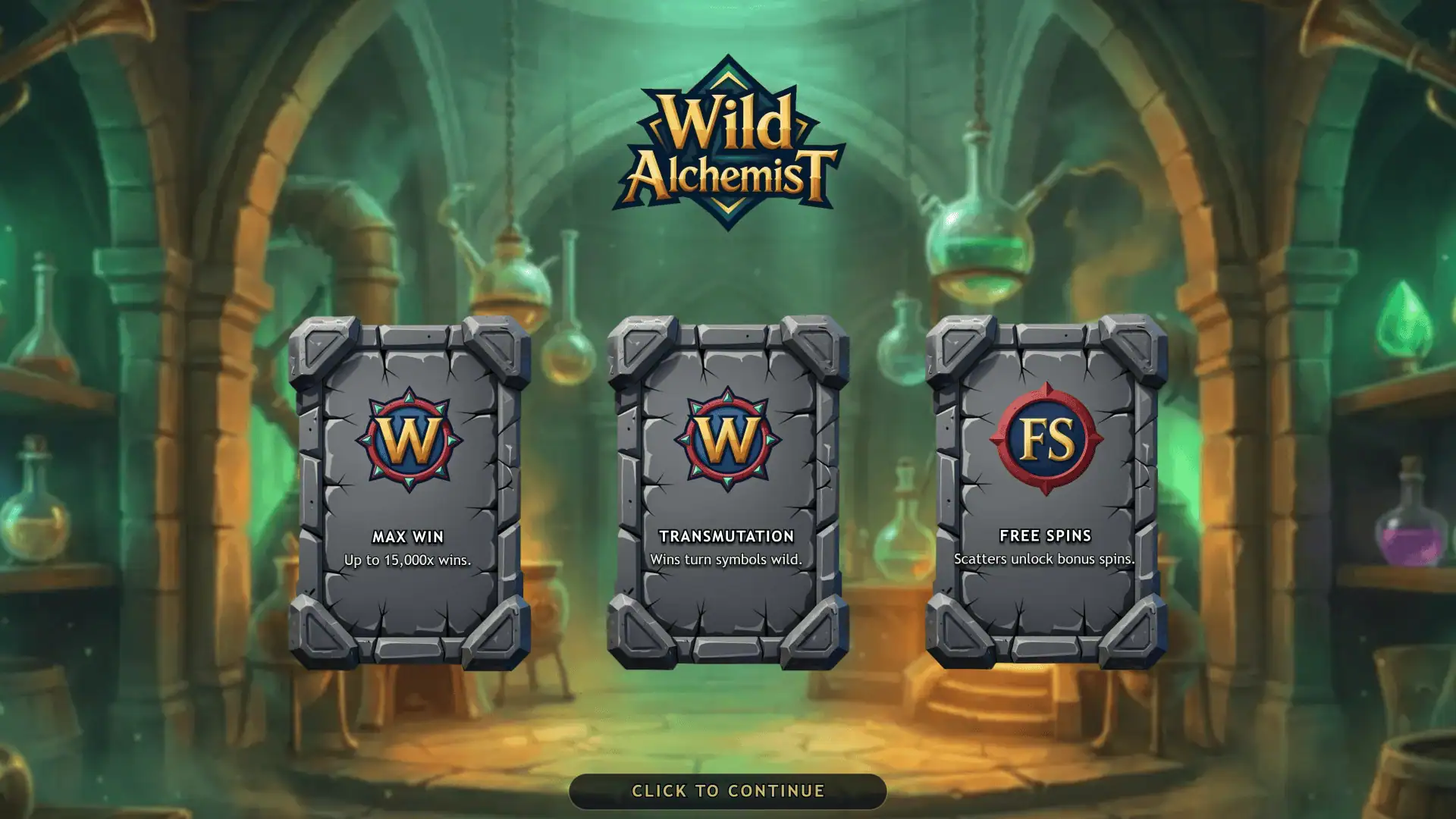 Wild Alchemist slot intro screen