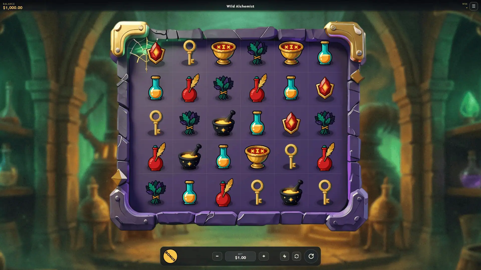 Wild Alchemist slot gameplay reels