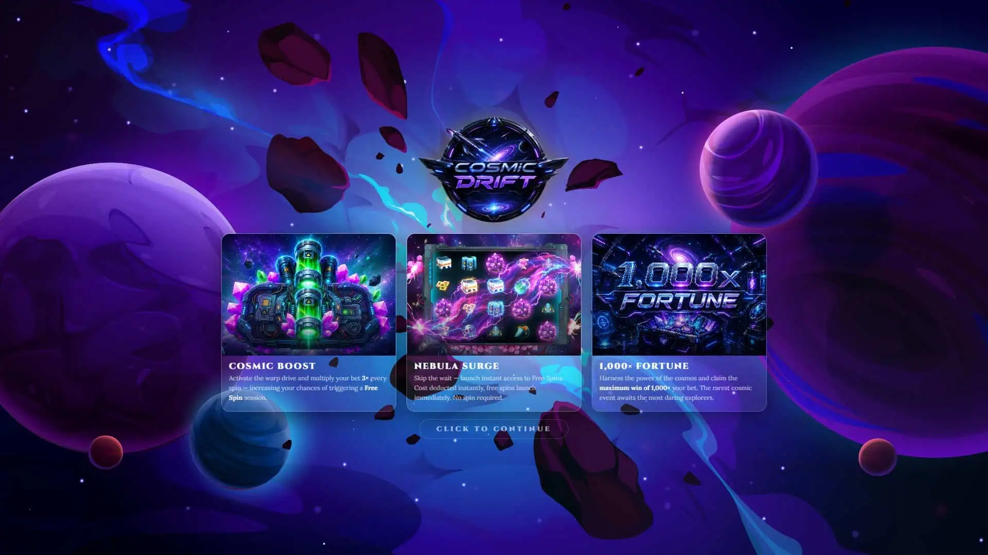 Cosmic Drift slot intro screen
