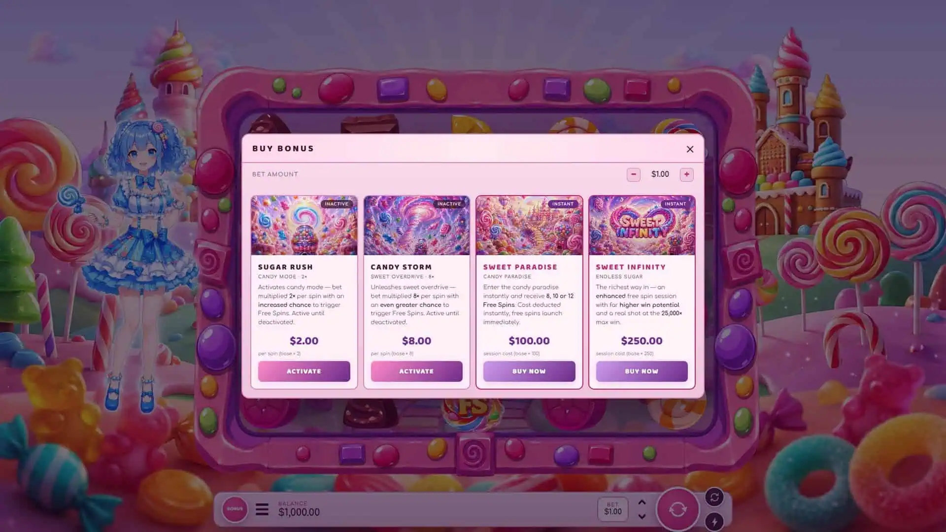 Whimsy Sweets bonus buy menu