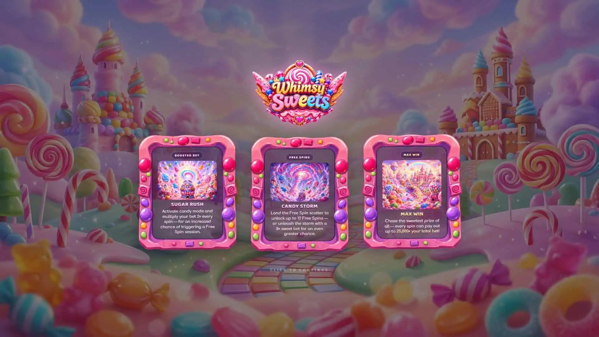 Whimsy Sweets slot intro screen