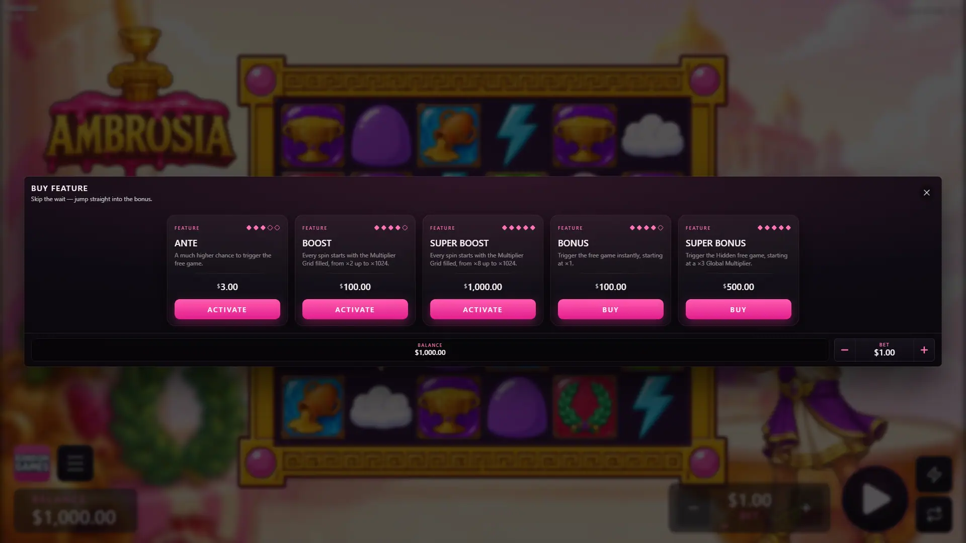 Ambrosia bonus buy menu