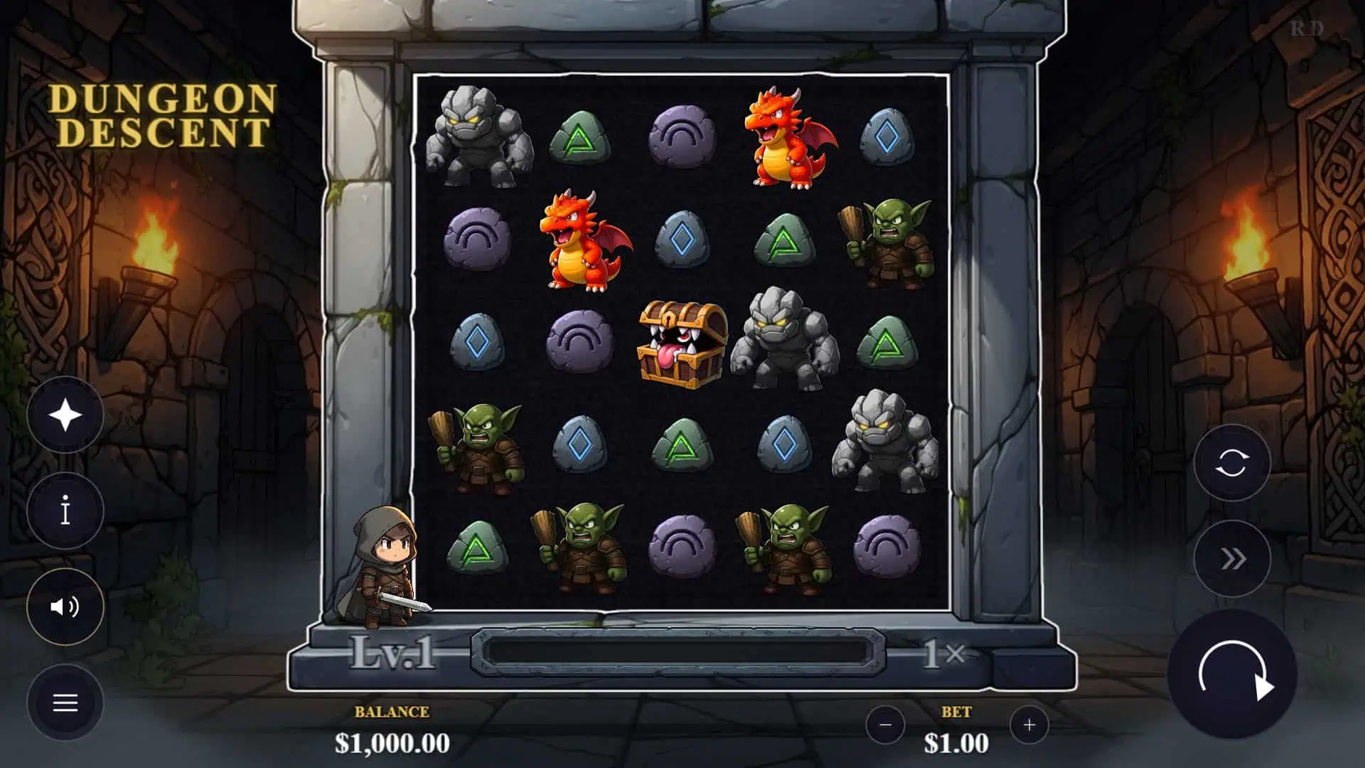 Dungeon Descent slot gameplay reels