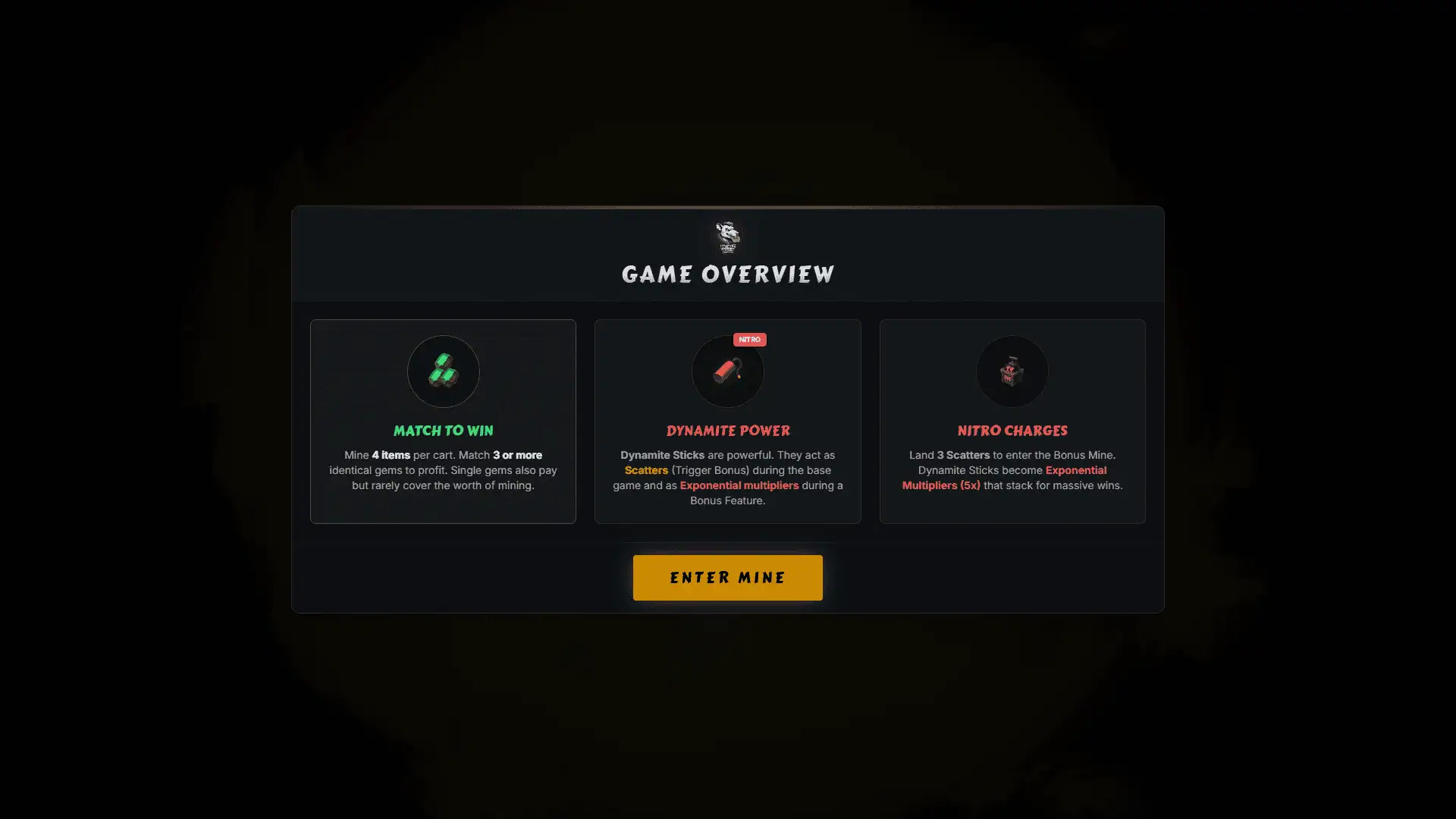 Dynamine slot intro screen