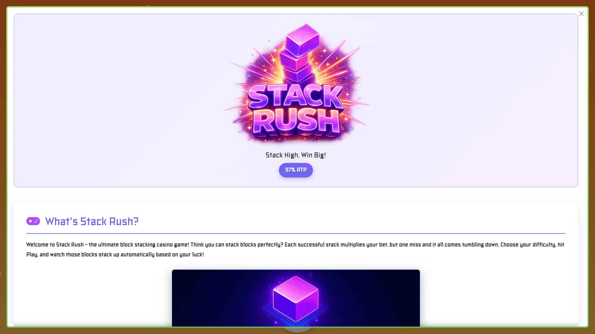 Stack Rush bonus buy menu