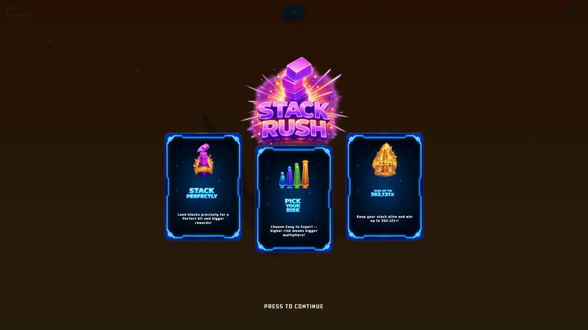 Stack Rush slot intro screen