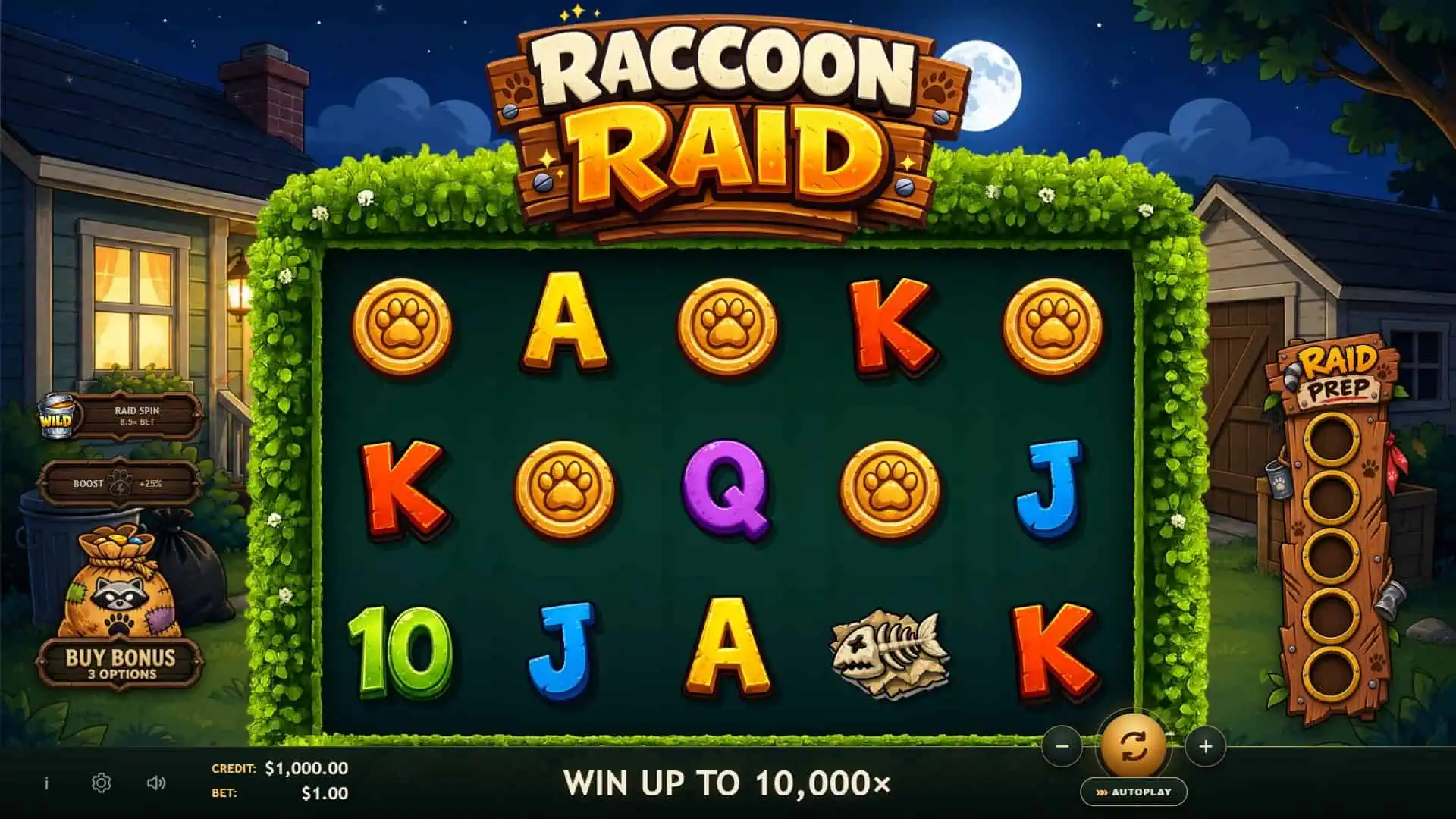 Raccoon Raid slot gameplay reels