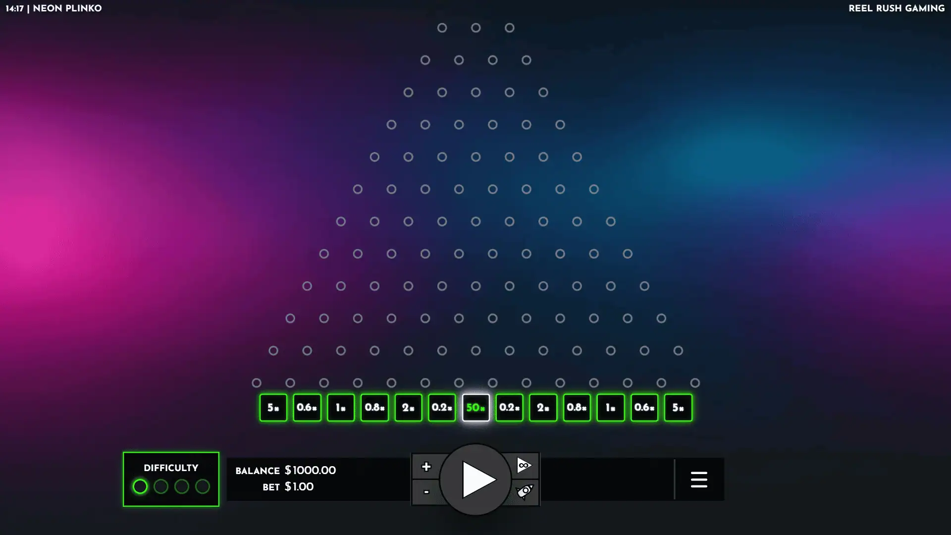 Neon Plinko slot gameplay reels