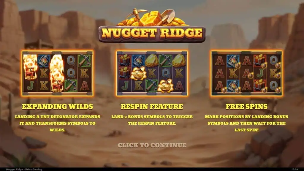Relax gaming nugget ridge intro screen