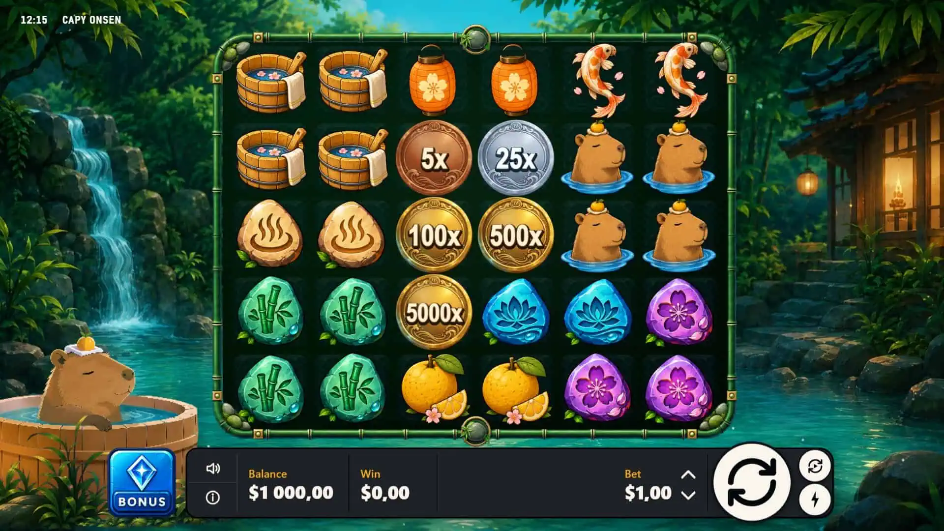 Capy Onsen slot gameplay reels