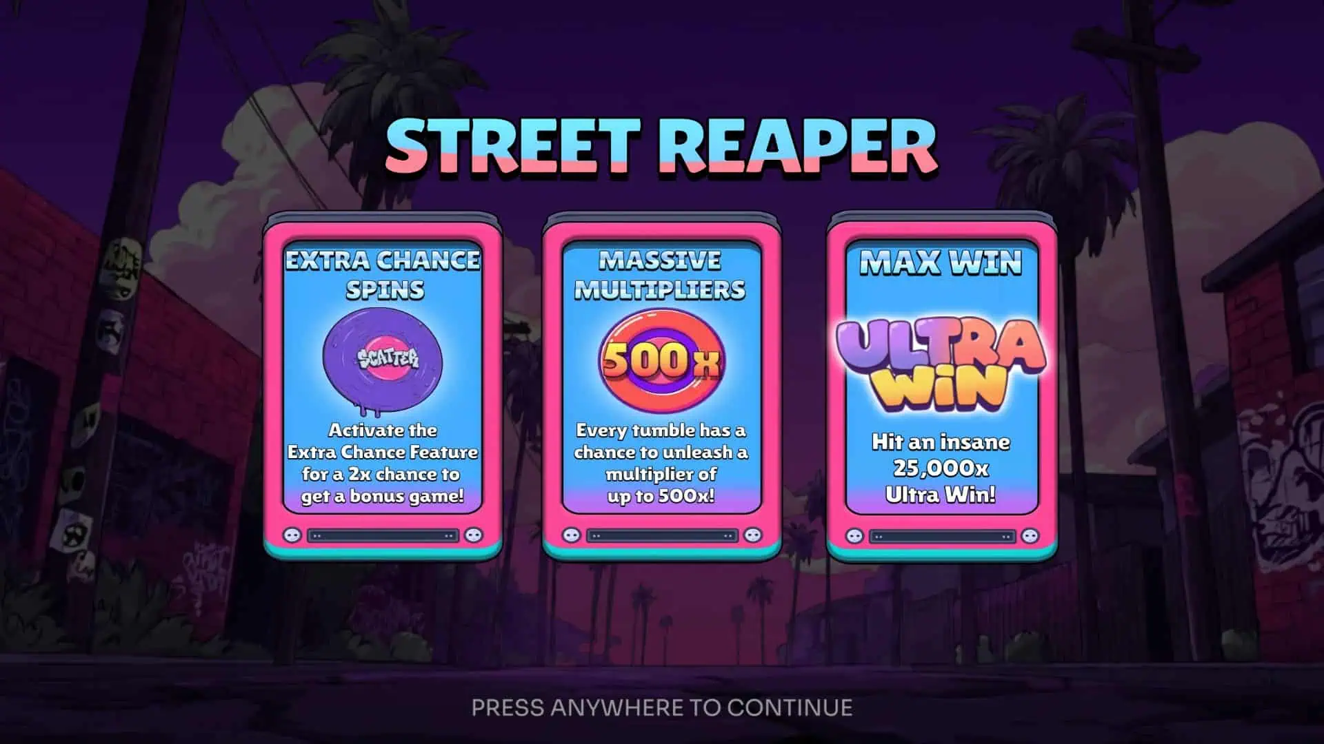 Street Reaper slot intro screen