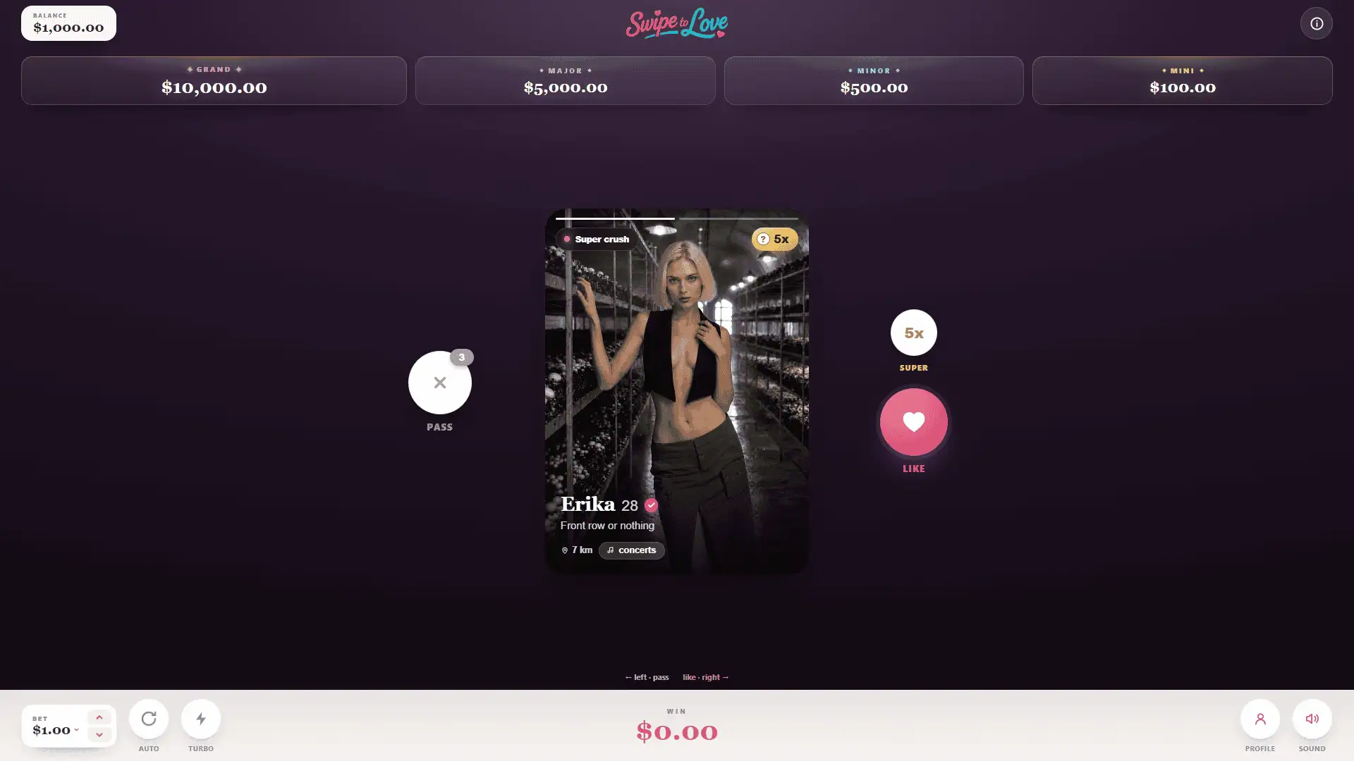 Swipe to Love slot gameplay reels