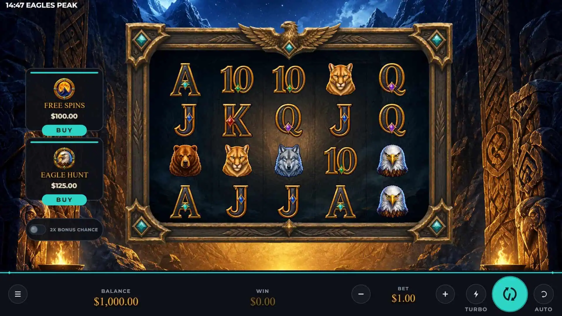 Eagles Peak slot gameplay reels