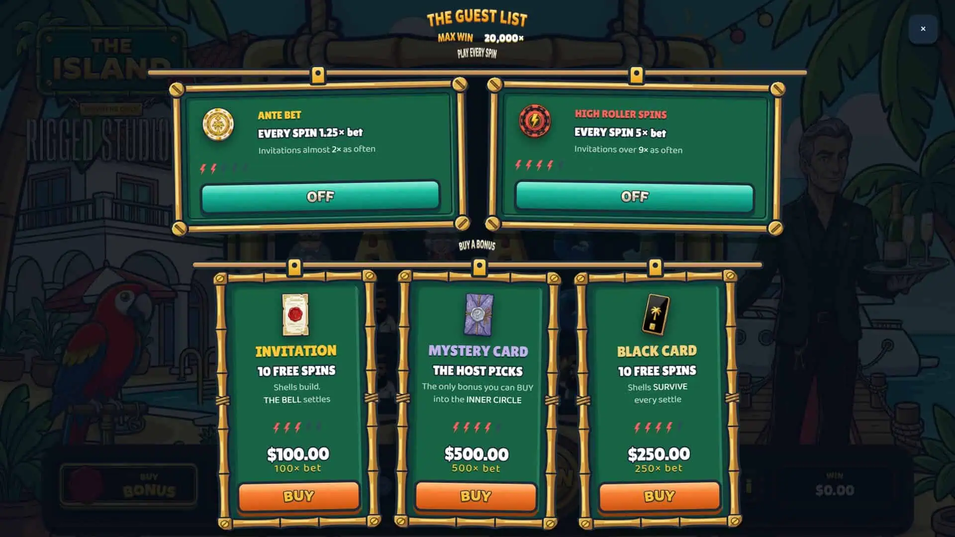 The Island bonus buy menu