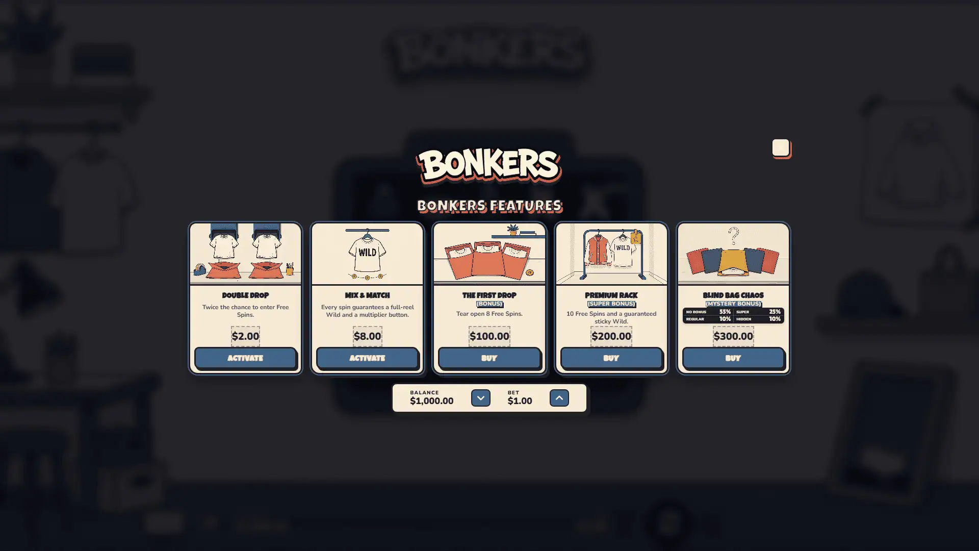 Bonkers bonus buy menu