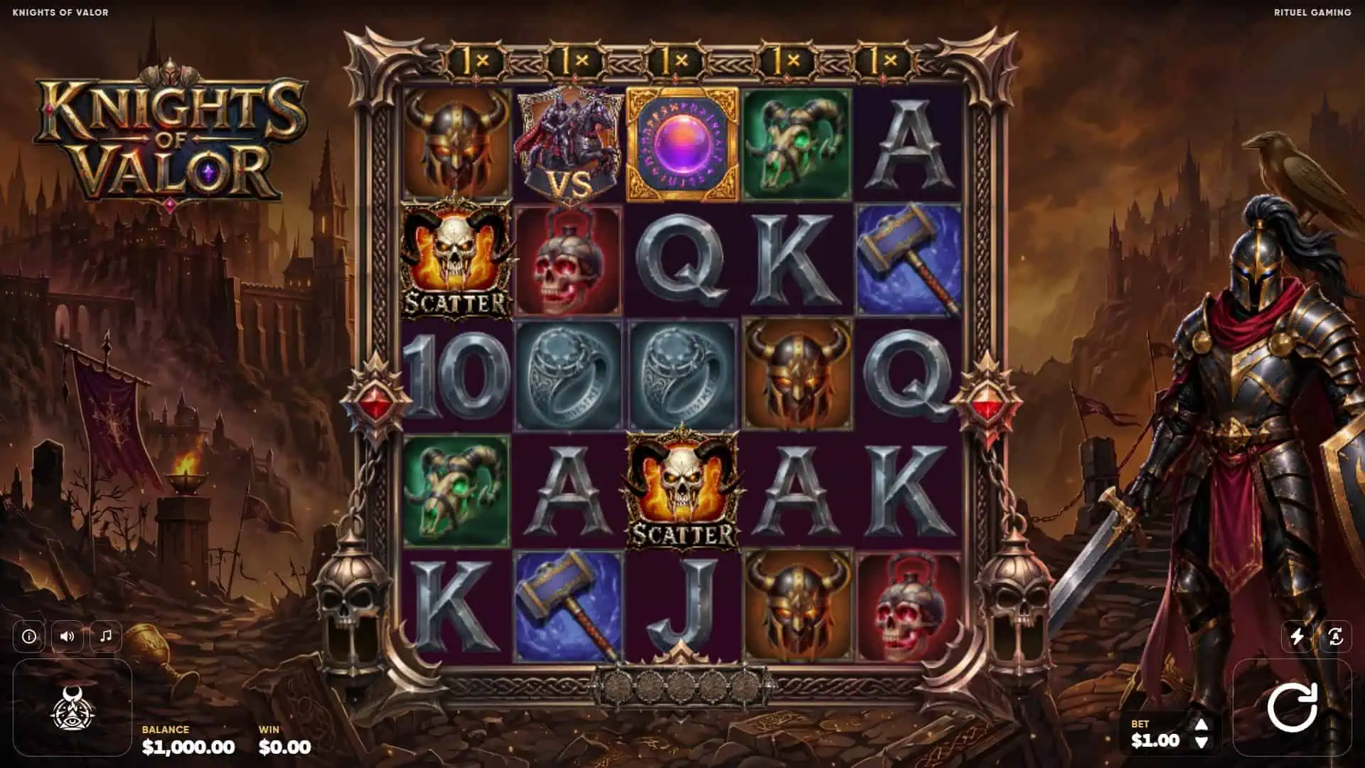Knights of Valor slot gameplay reels