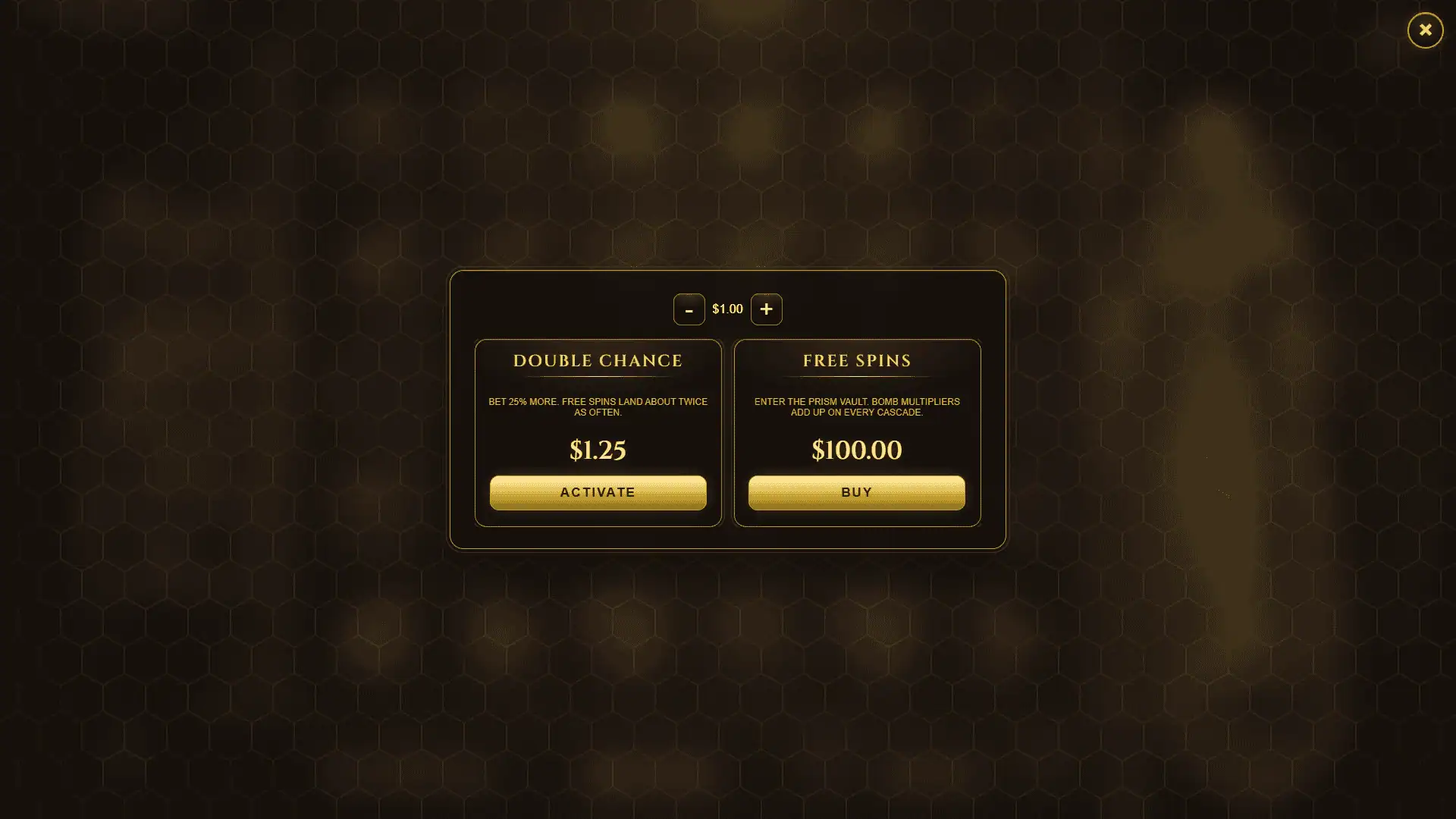 Prism Burst bonus buy menu