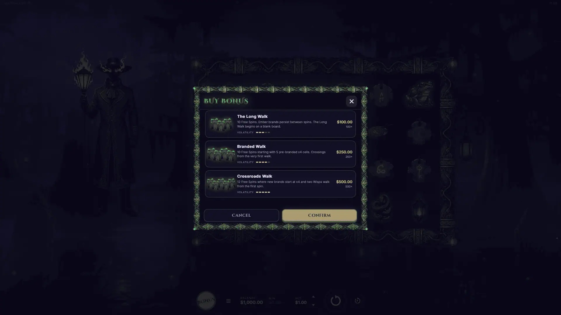 Wispwalker bonus buy menu