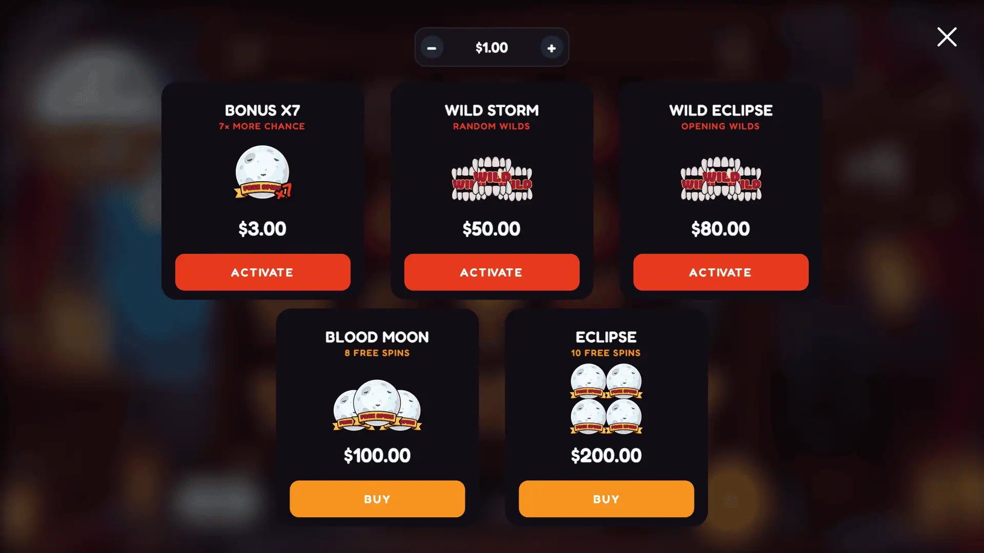 Vampire Moon bonus buy menu