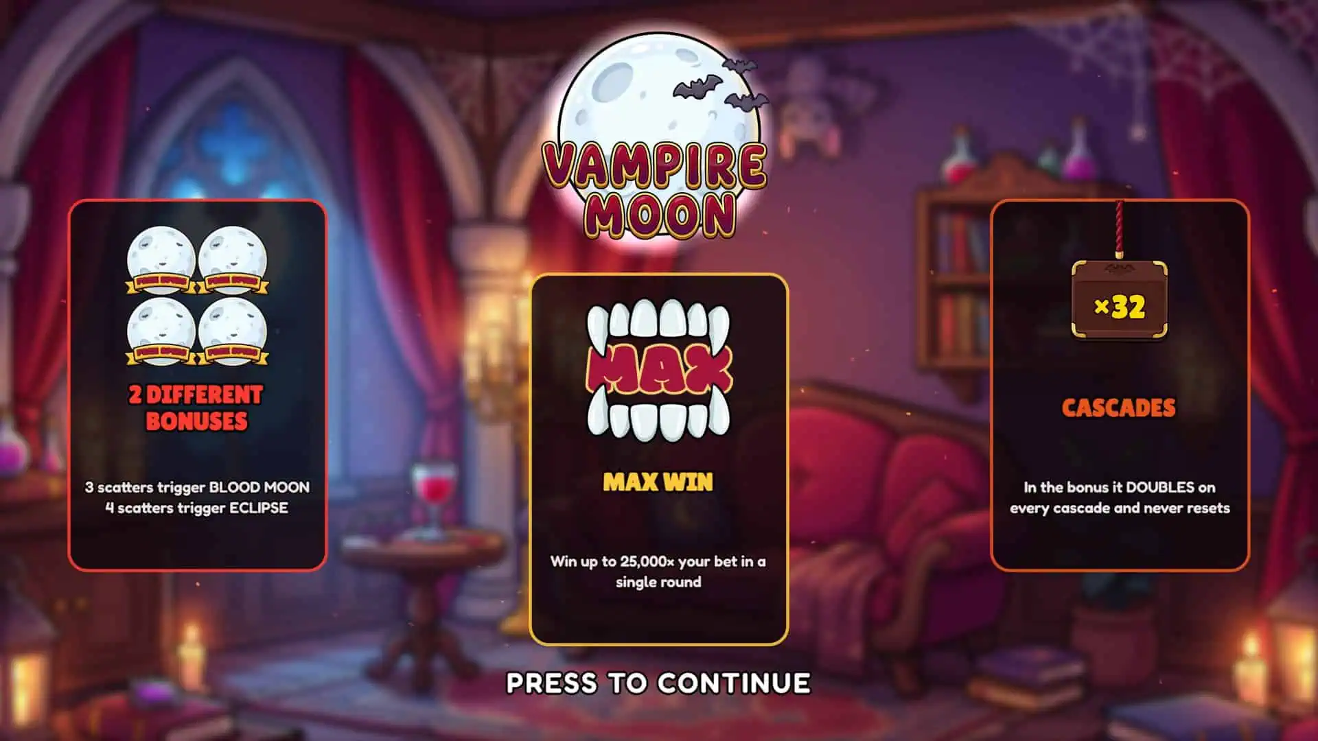 Vampire Moon slot intro screen