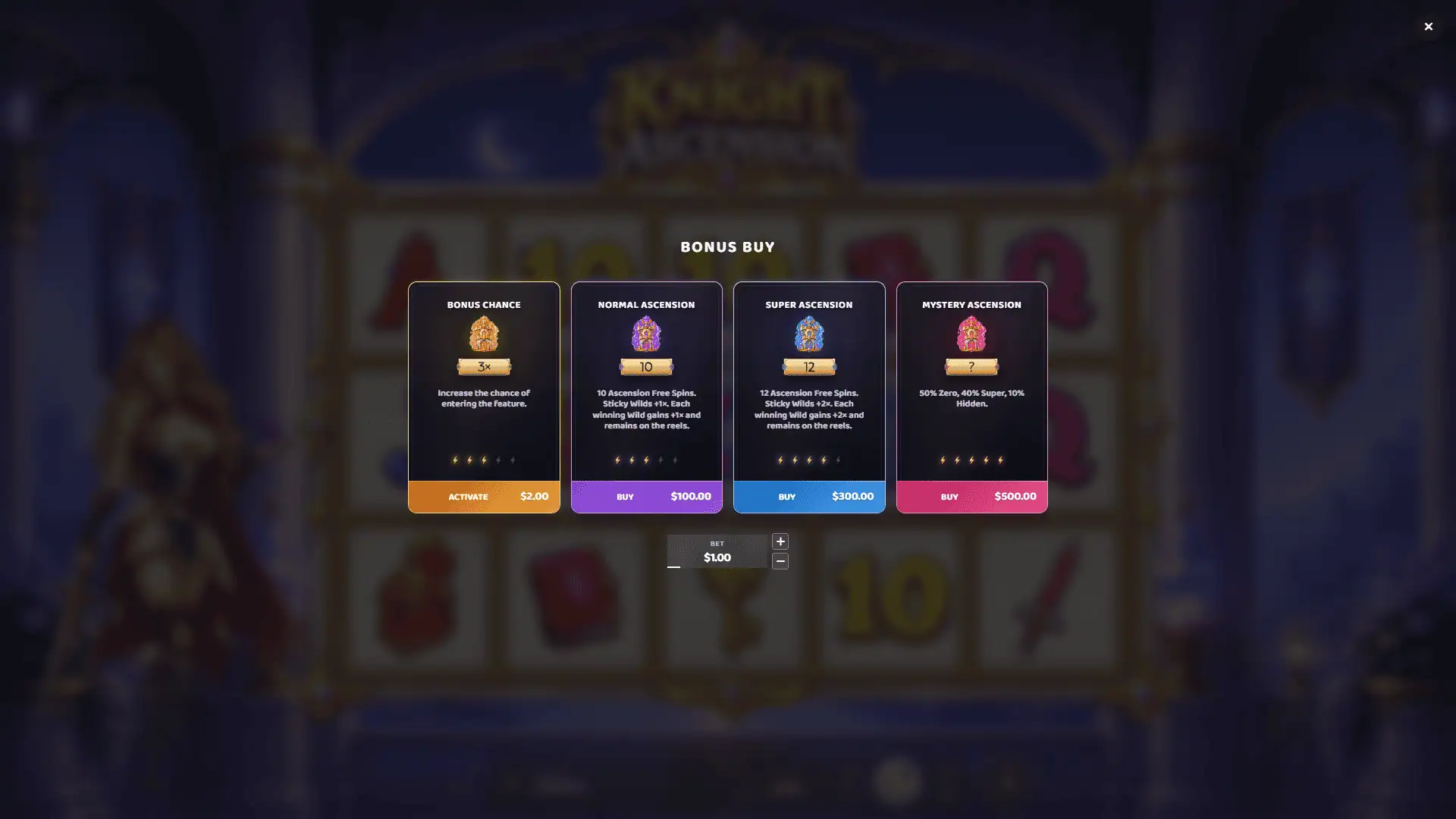 Knight Ascension bonus buy menu