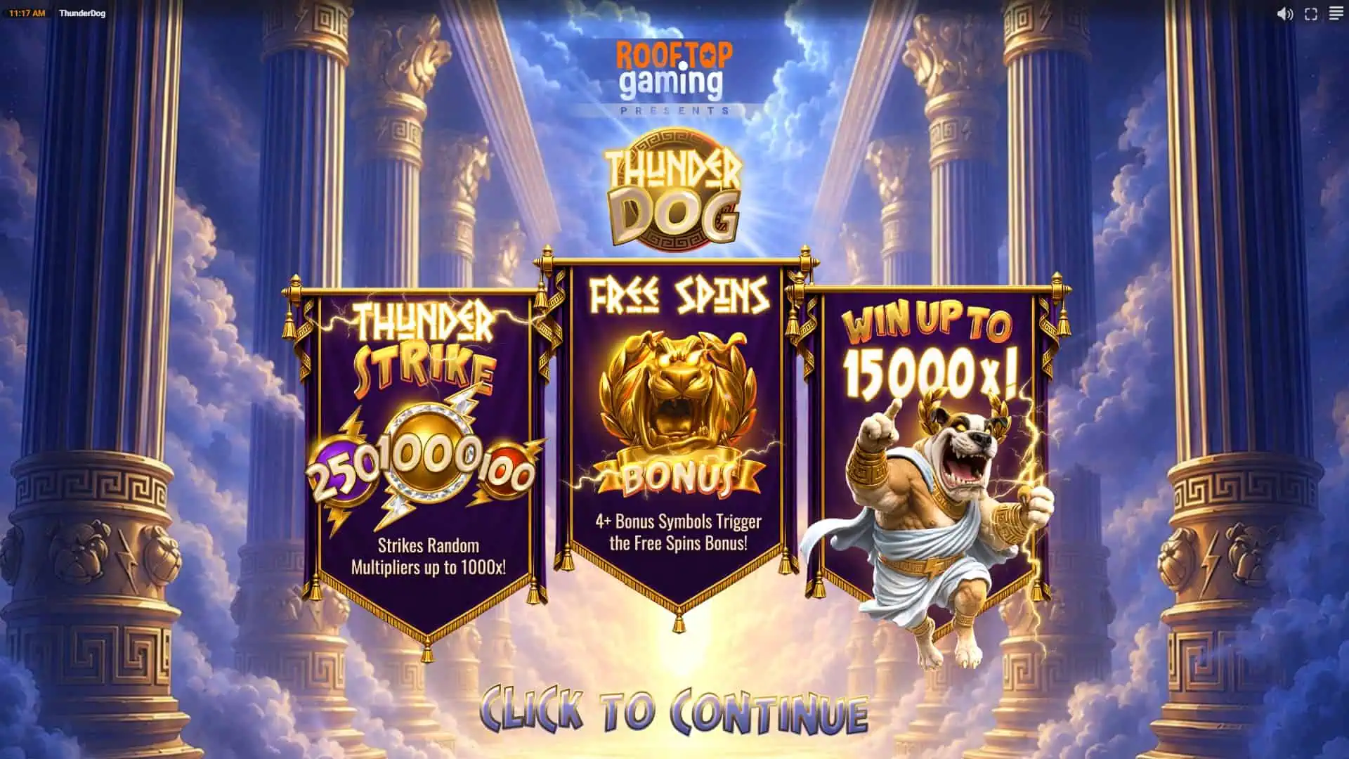 Thunder Dog slot intro screen
